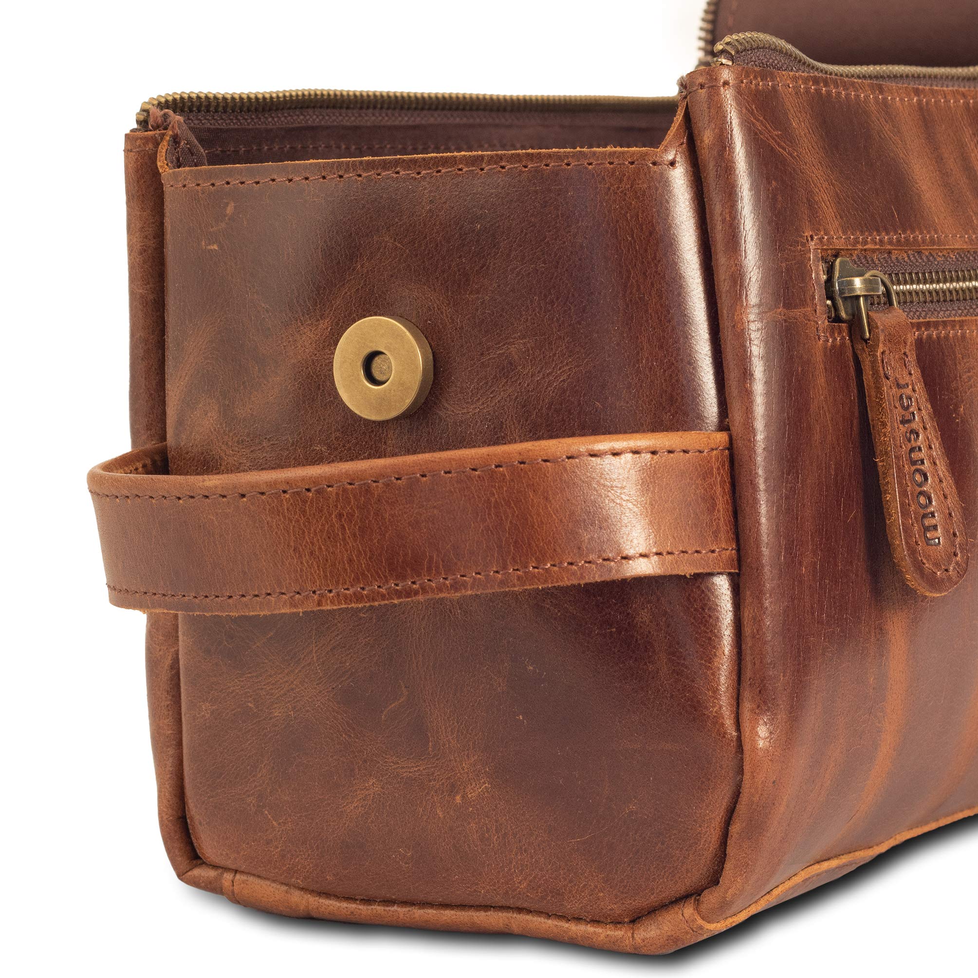 Premium Full Grain Buffalo Leather Travel Toiletry Bag for Men & Women - Large Durable Dopp Kit with Shaving Organizer - Waterproof Cosmetic & Toiletries Pouch for Business Trips, Gym, Camping & Vacation Essentials