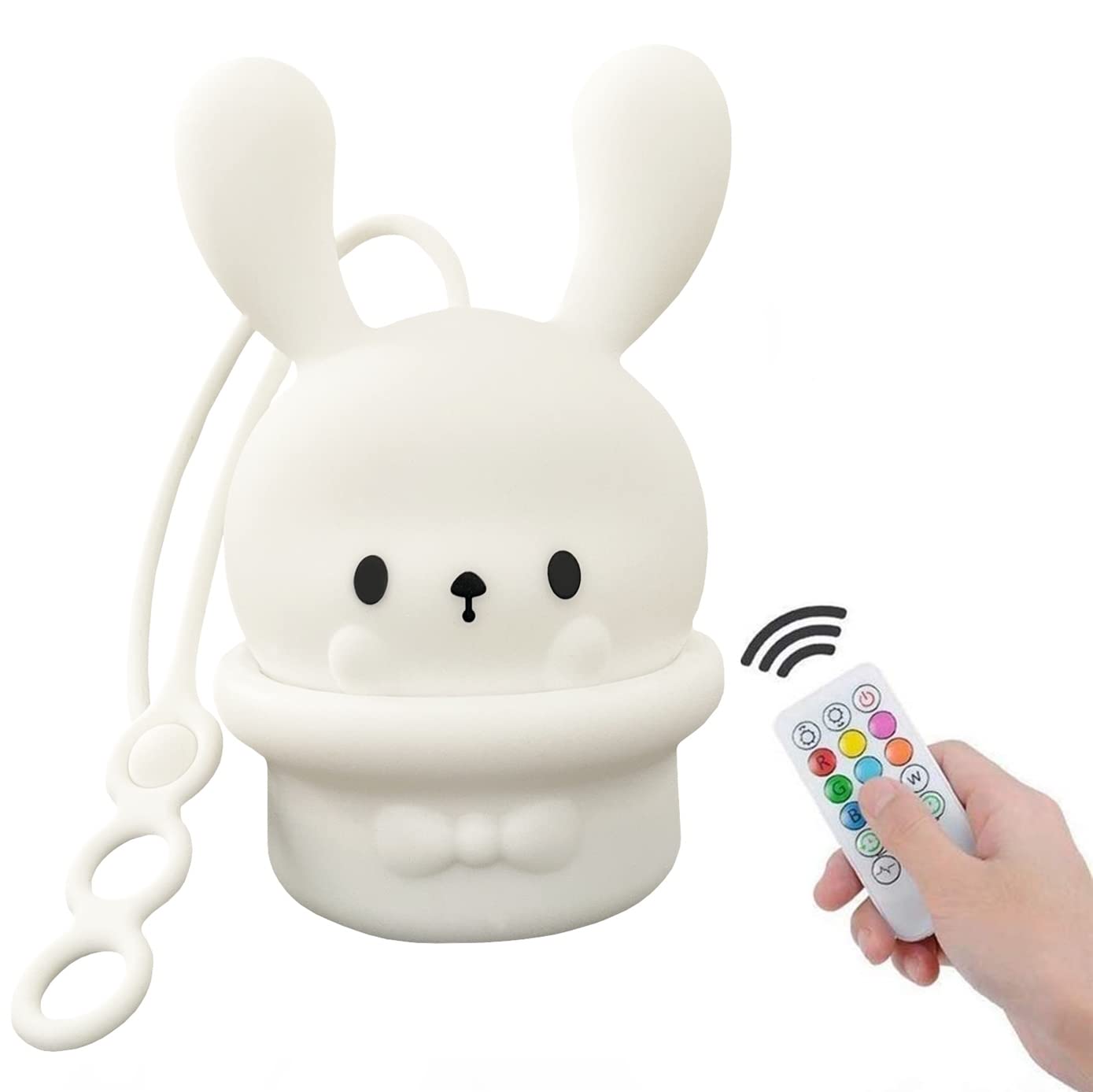 Magic Rabbit Night Light for Kids - Adjustable Brightness & Color, Eye Protection, Timer, Touch & Remote Control - Silicone Hanging Bedside Lamp for Nursery, Bedroom (White) - Perfect for Bedtime Stories & Soothing Nighttime Comfort