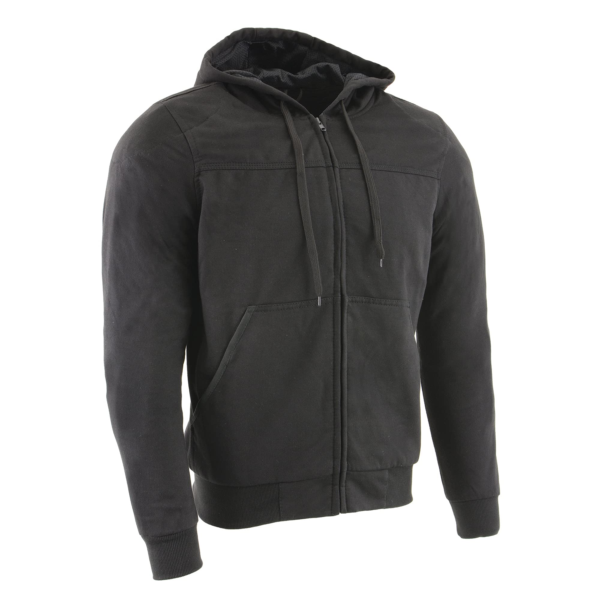 Milwaukee Leather CE Approved Armored Cotton Hoodie for Men - Reinforced Fiber Motorcycle Jacket (Black/Silver) | Protective Riding Gear for Commuting & Adventure