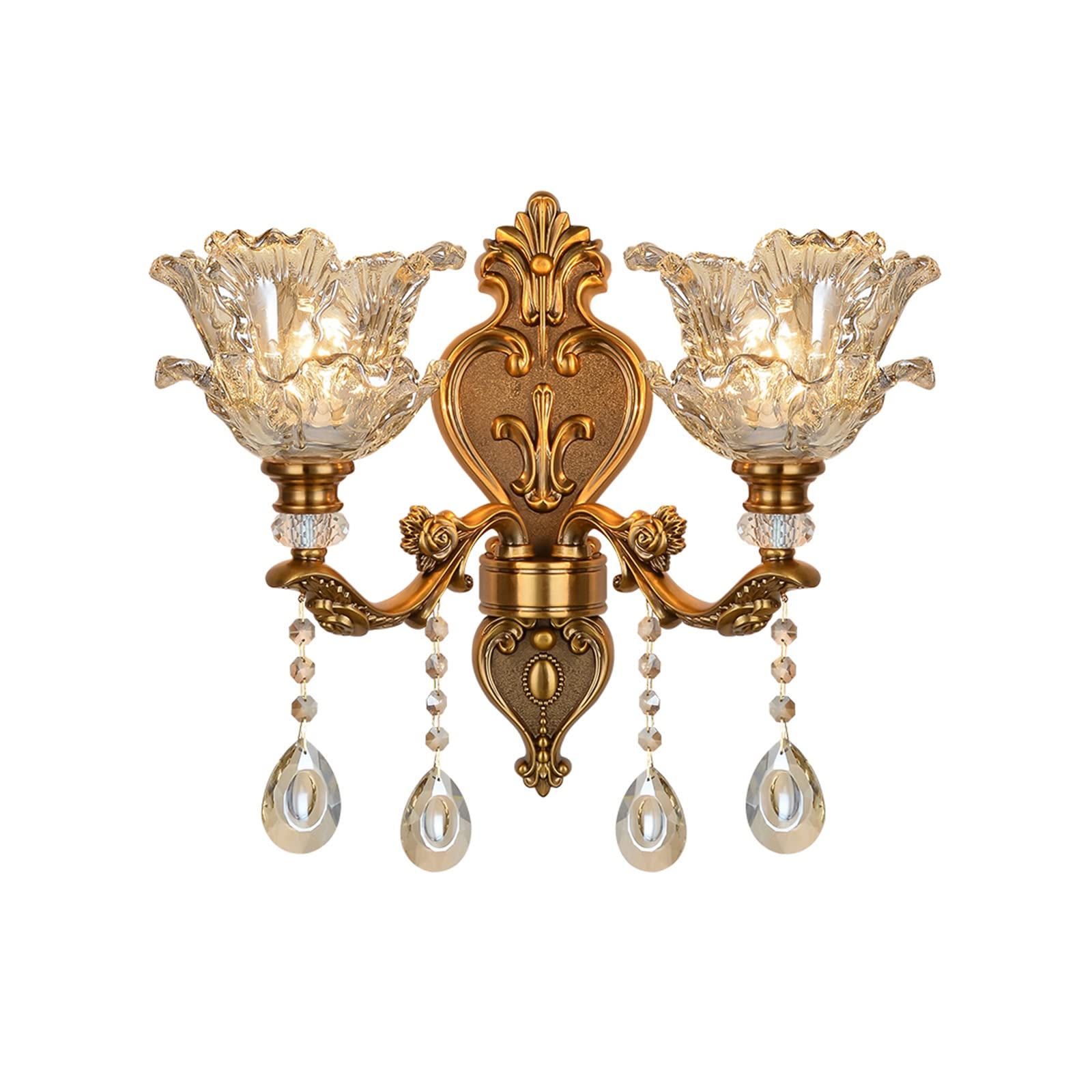 Vintage Crystal Wall Sconce with Double Head - IXART Antique Candle Wall Light for Staircase, Corridor, Bedroom & Bedside Lighting | Elegant Home Decor for Living Room, Hallway, and Entryway