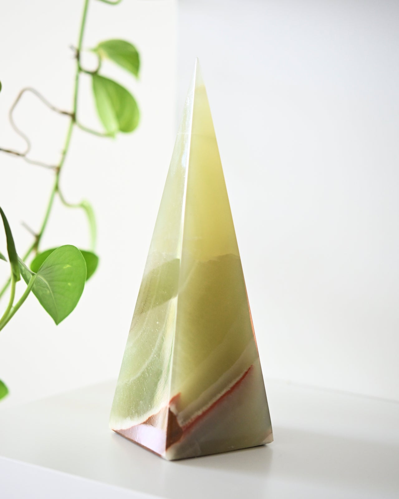 8 Inch Green Onyx Tall Pyramid - Handcrafted Spiritual Decor for Home Altar, Meditation Space & Feng Shui