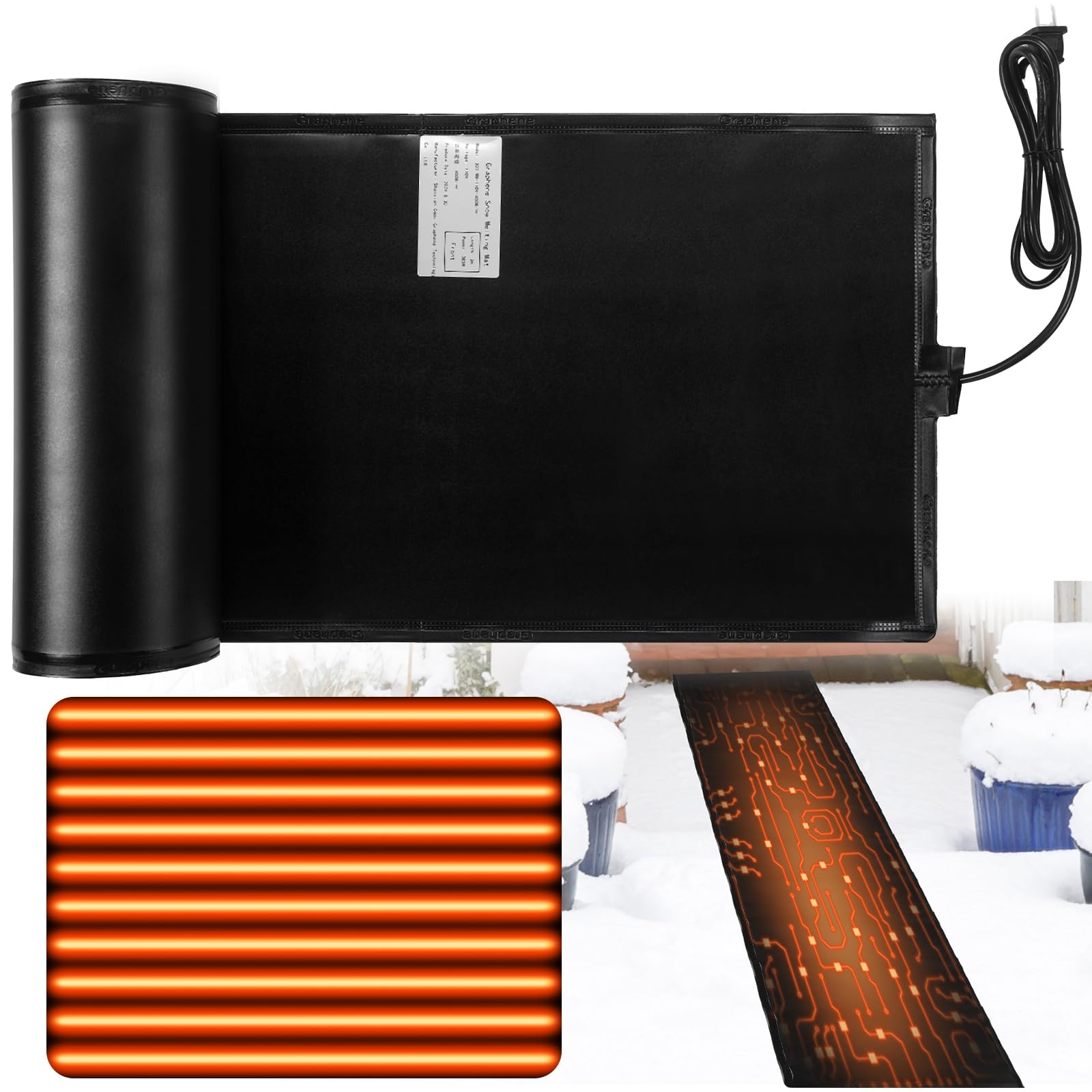 Electric Snow Melting Mats for Roof & Driveway - Heated Outdoor Ice Dam Prevention Mats - Winter Snow Removal Solution for Home, Walkways & Stairs