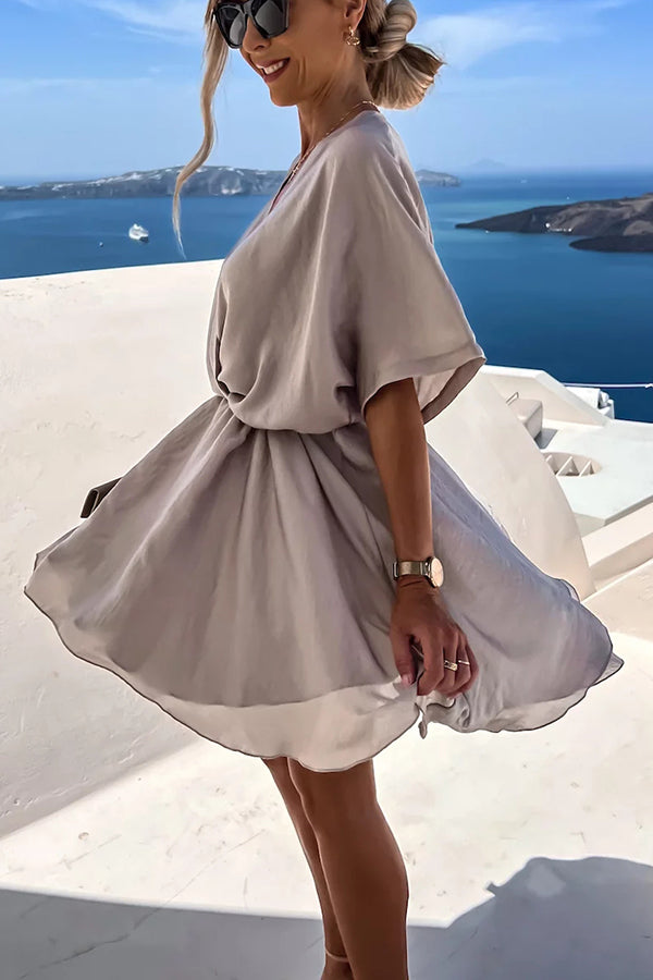 Elegant Batwing Sleeve Satin Dress for Women - Chic Party & Evening Gown - Perfect for Weddings, Cocktail Parties, and Special Occasions