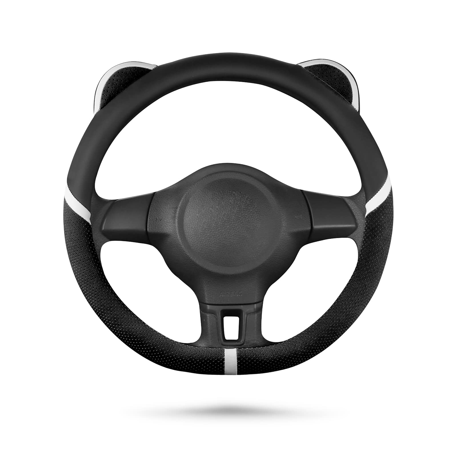 Ergocar D-Shaped Steering Wheel Cover - Cute Cartoon Cat Ears Design, Anti-Slip Microfiber PU Leather, Breathable Steering Wheel Protector (15