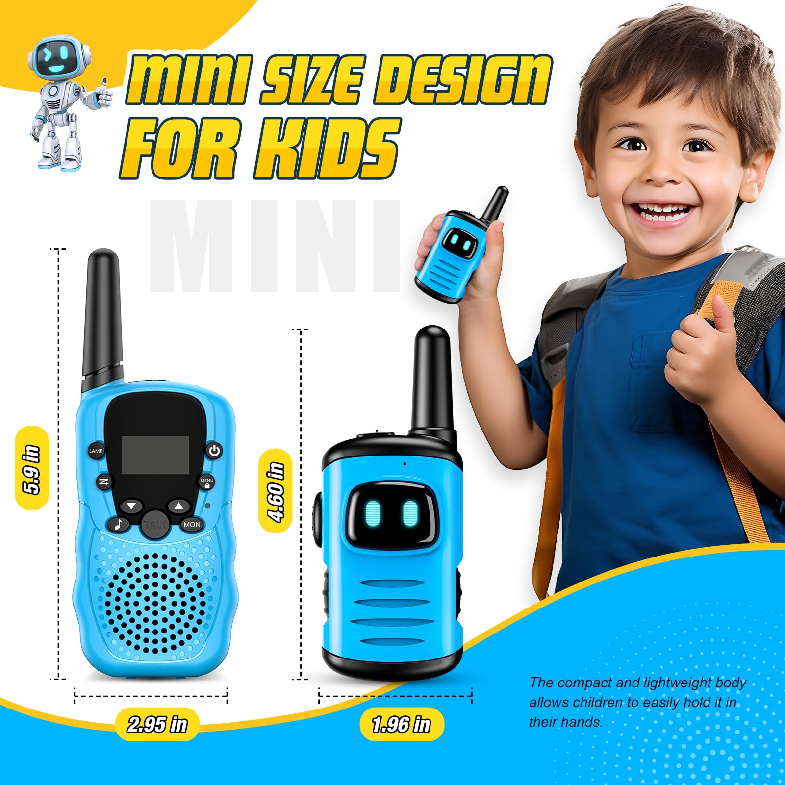 DASTION-99 Kids Walkie Talkies Toys for Boys & Girls Ages 3-6 - Mini Robot Walkie Talkies for Outdoor Games, Birthday & Christmas Gifts - Perfect for Backyard Adventures, Camping & Playdates (Baby Blue)