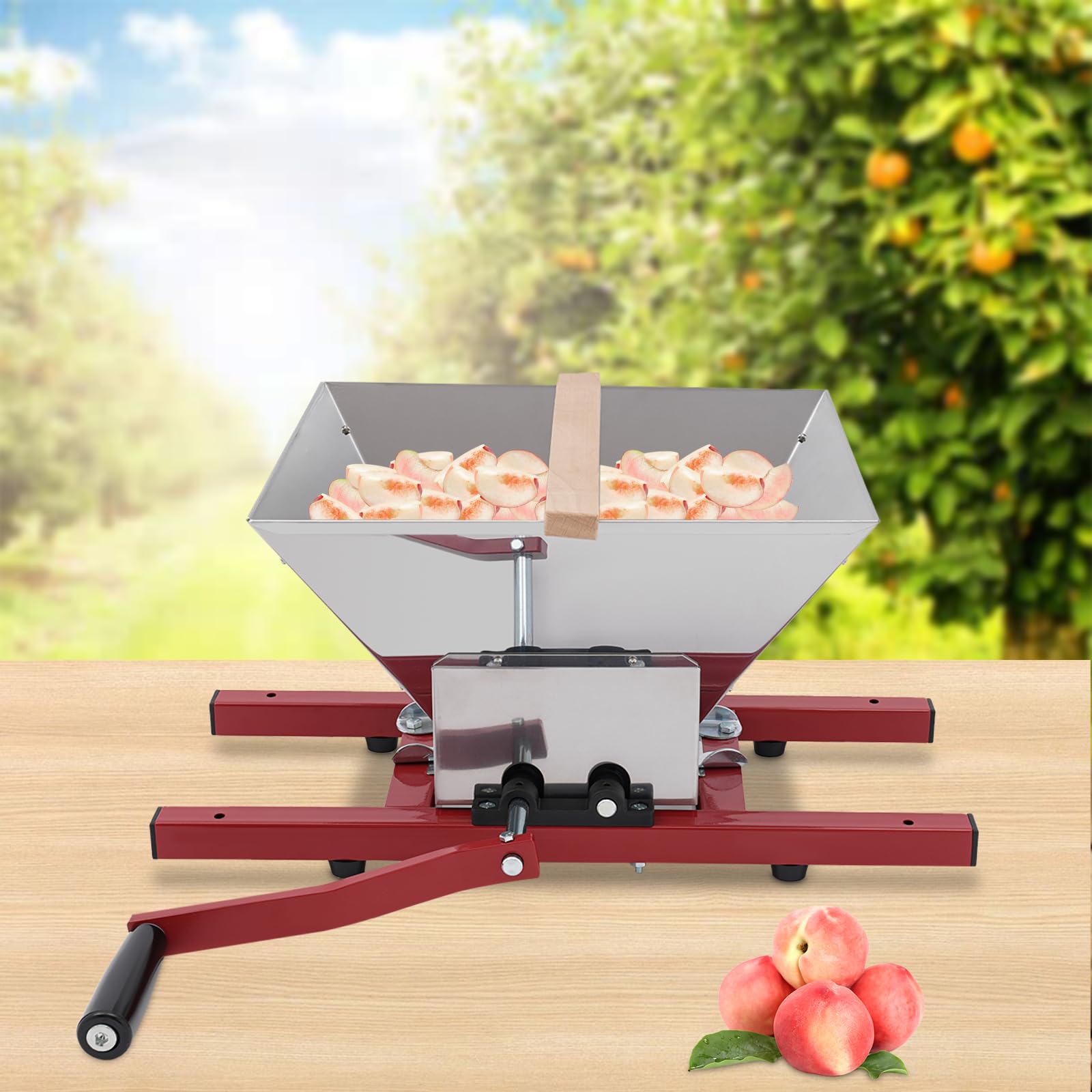 Stainless Steel Manual Fruit Crusher - 7L/1.85Gal Portable Grape & Apple Crusher for Cider, Juice, Wine Making - Perfect for Home Brewing, Berry Crushing, and Fruit Sauce Preparation