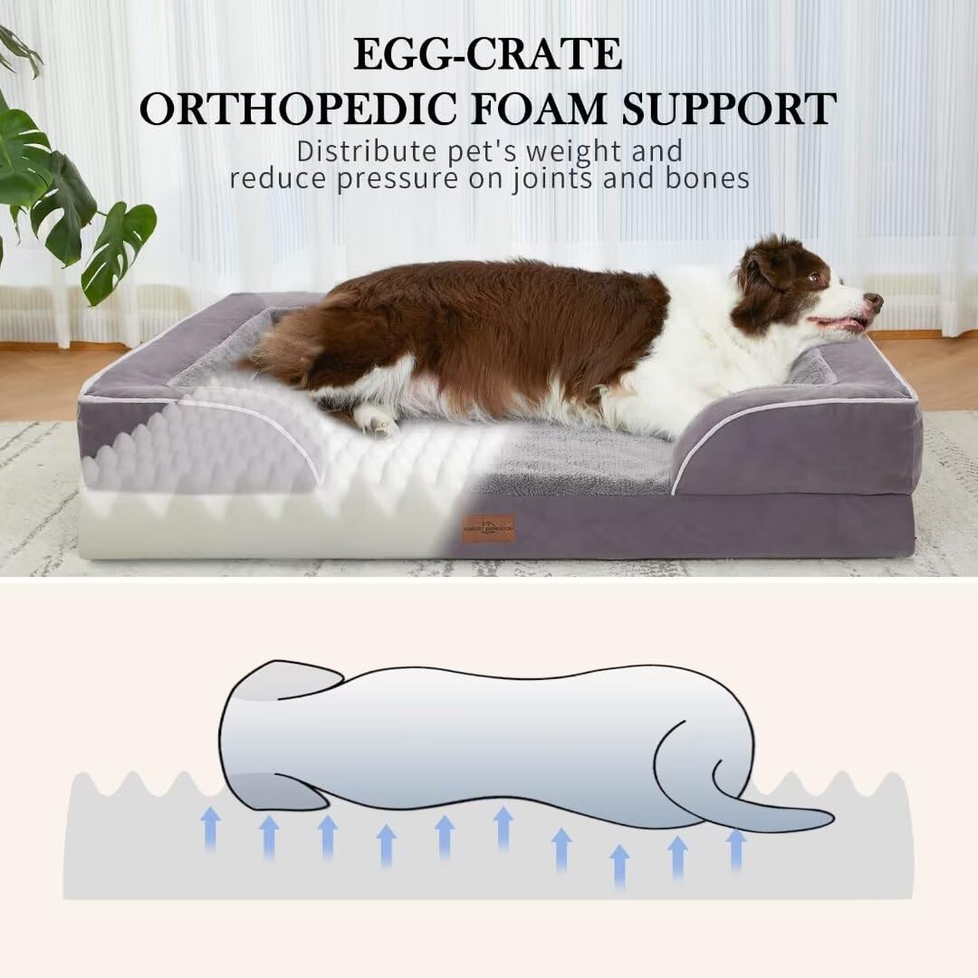 Extra Large Orthopedic Dog Bed - Waterproof, Washable & Non-Slip Jumbo Pet Bed for Giant Breed Dogs with Removable Cover (Purple) - Perfect for Elderly Dogs, Arthritic Pets & Spacious Living Rooms