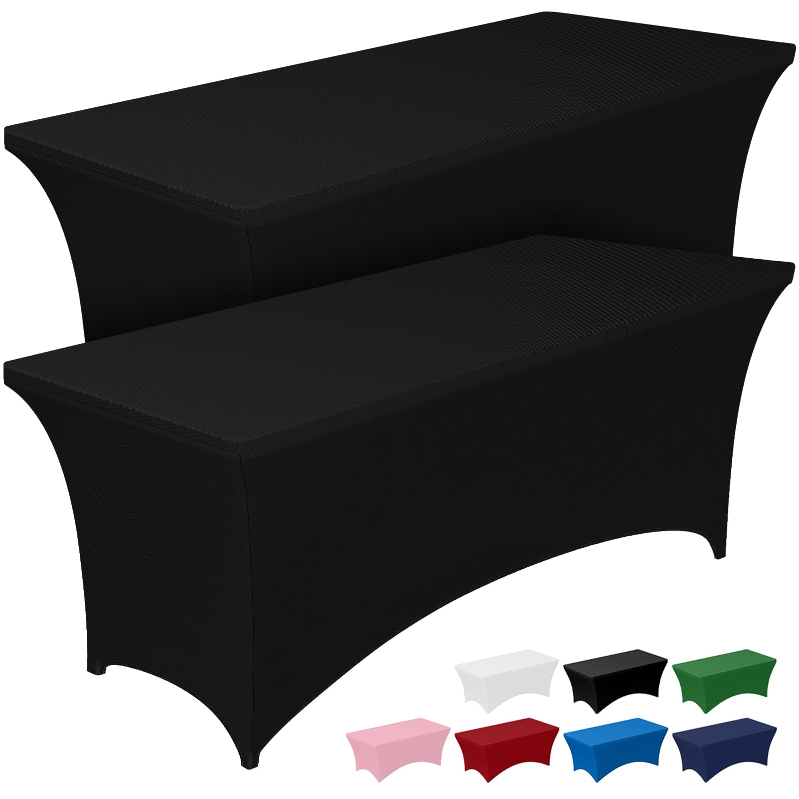 Pureegg Spandex Tablecloth 6ft - 2 Pack, Fitted Stretch Table Cover for Rectangle Tables, Wrinkle-Free & Elastic Tablecloth for Graduation, Wedding, Party & Banquet Decor - Black | Perfect for Dining Tables, Buffet Setups & Event Centerpieces