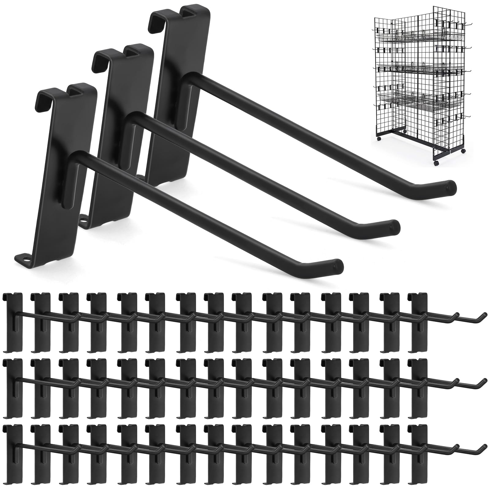 60 Pcs Heavy Duty Gridwall Hooks for Wire Grid Wall Panels - 6 Inch Black Display Hooks for Retail Store Fixtures, Clothing Racks & Hanging Storage Accessories - Perfect for Boutique, Trade Show & Warehouse Organization