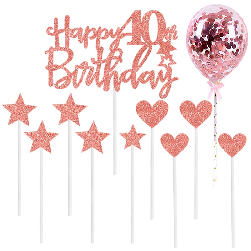 Personalized Rose Gold 40th Birthday Cake Toppers for Women - 11pcs Glitter Cupcake Toppers Set - Elegant Cake Decorations for 40th Birthday Party, Anniversary & Special Celebrations - Perfect for Women's Milestone Birthday Cakes, Cupcakes & Dessert Tables