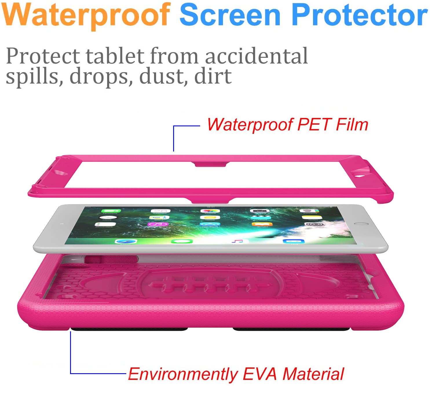 BMOUO Shockproof Kids iPad Case for iPad 9.7 (2018/2017), iPad Air 2/1, iPad Pro 9.7 - Convertible Stand Handle with Built-in Screen Protector - Compatible with iPad 6th/5th Generation 9.7 inch (Rose) - Perfect for School, Travel & Home Use