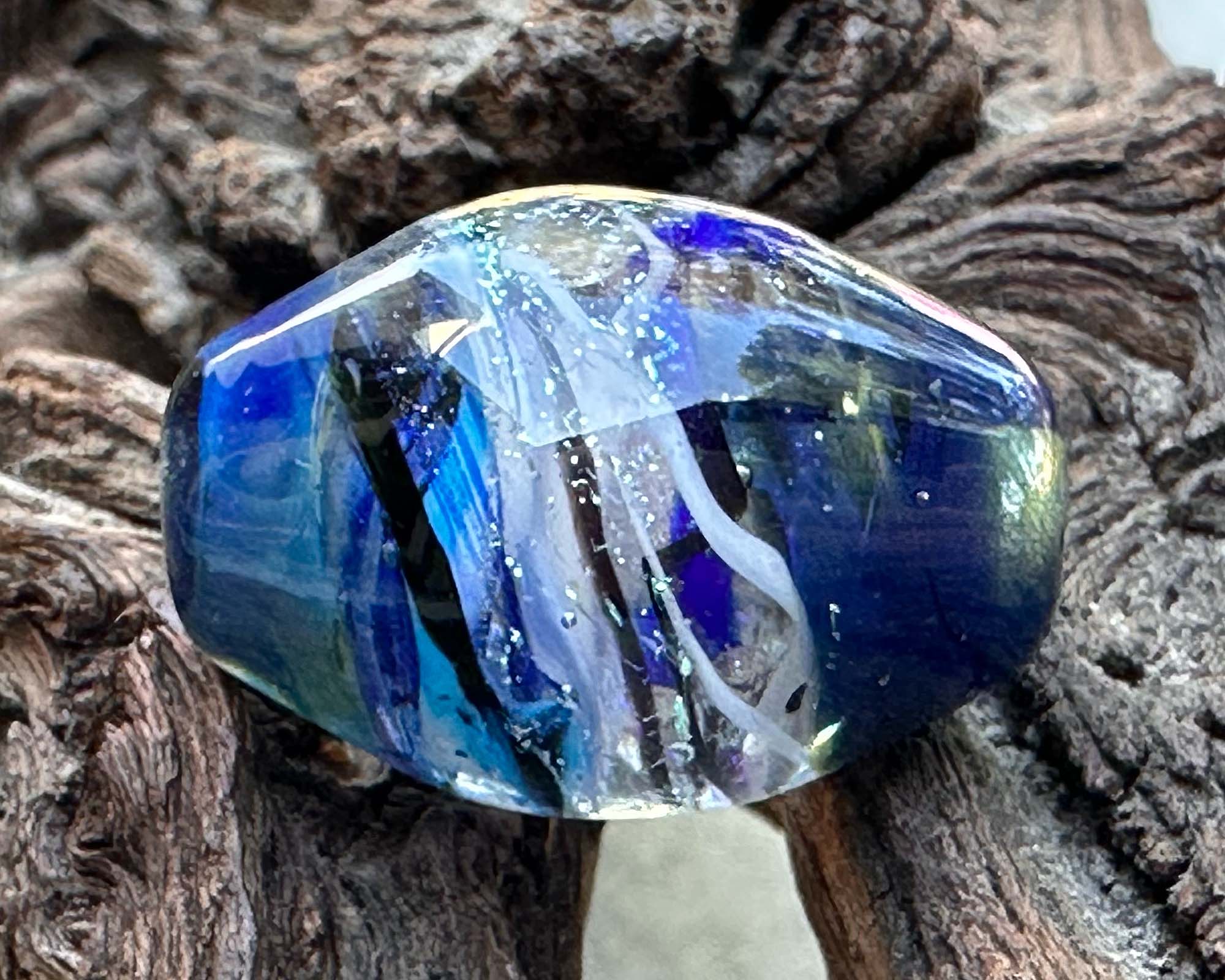 Blue Spiral Dichroic Lampwork Focal Bead SRA - Handmade Glass Bead for Jewelry Making, DIY Crafts & Beading Projects - Perfect for Necklaces, Bracelets and Earrings