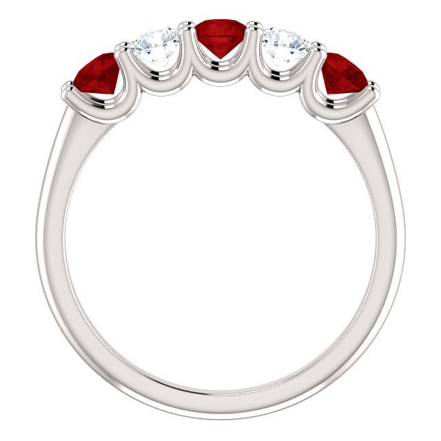 14K Gold 0.75 CTW Ruby & 0.30 CTW Diamond 5 Stone Wedding Band Ring for Women - Perfect for Anniversary, Engagement and Special Occasion Gifts