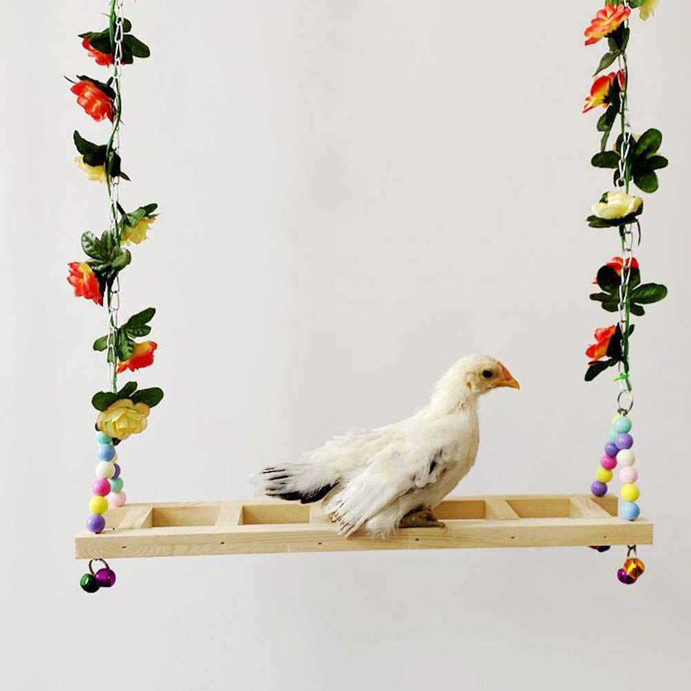 Baluue Large Wooden Bird Swing Stand - Chew Toy for Parrots, Cockatiels & Large Birds - Stainless Steel Cage Accessory for Play & Exercise - Perfect for Parrot Cages & Aviaries