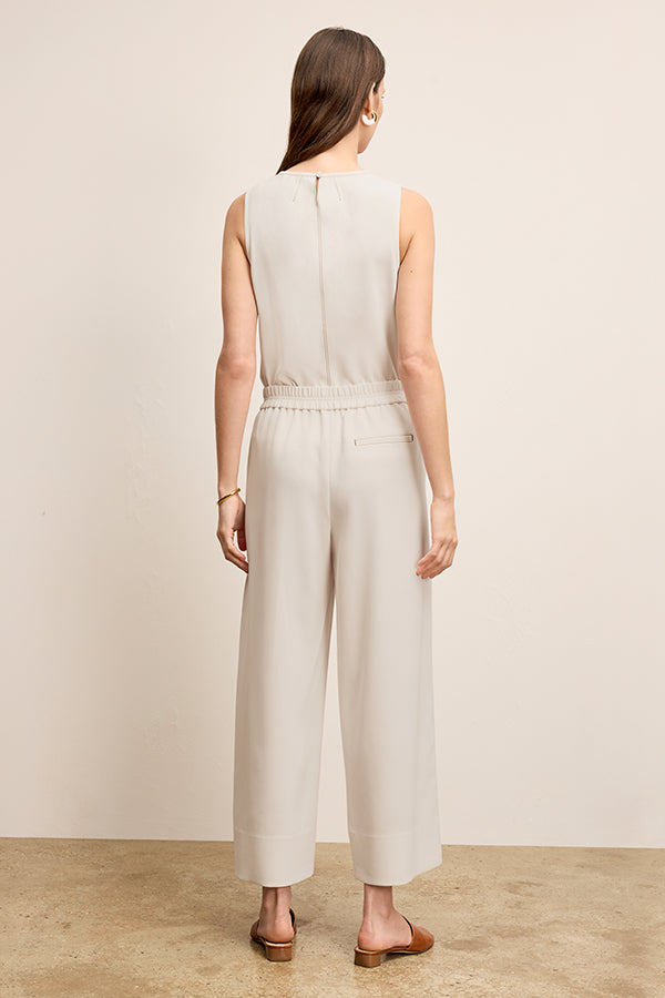 Elena Culotte Everyday Crepe Pants with Topstitch Detail - Comfortable Eggshell Women's Trousers for Work, Office & Casual Wear