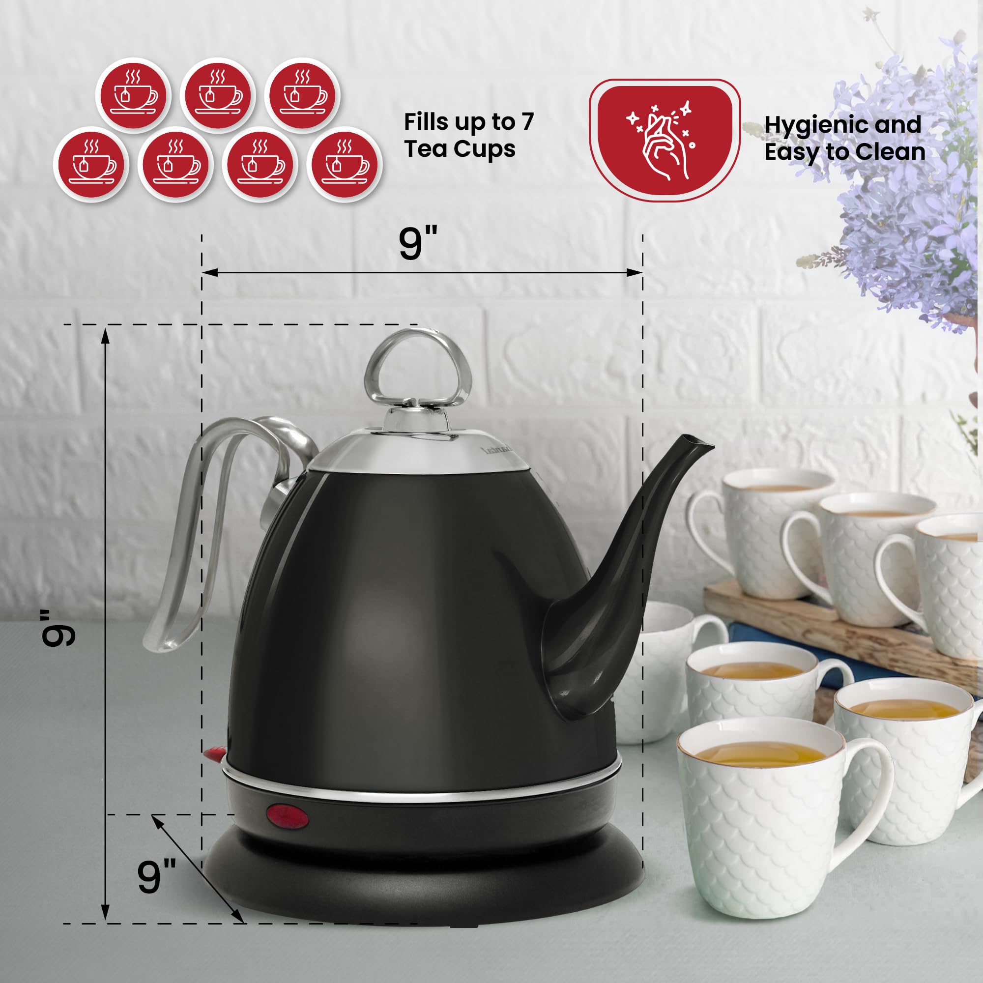 Chantal ELSL37-03R KM Ryder Electric Kettle - 32 oz Matte Black Fast Boiling Water Kettle for Coffee, Tea & Cooking - Perfect for Home, Office & Dorm Use