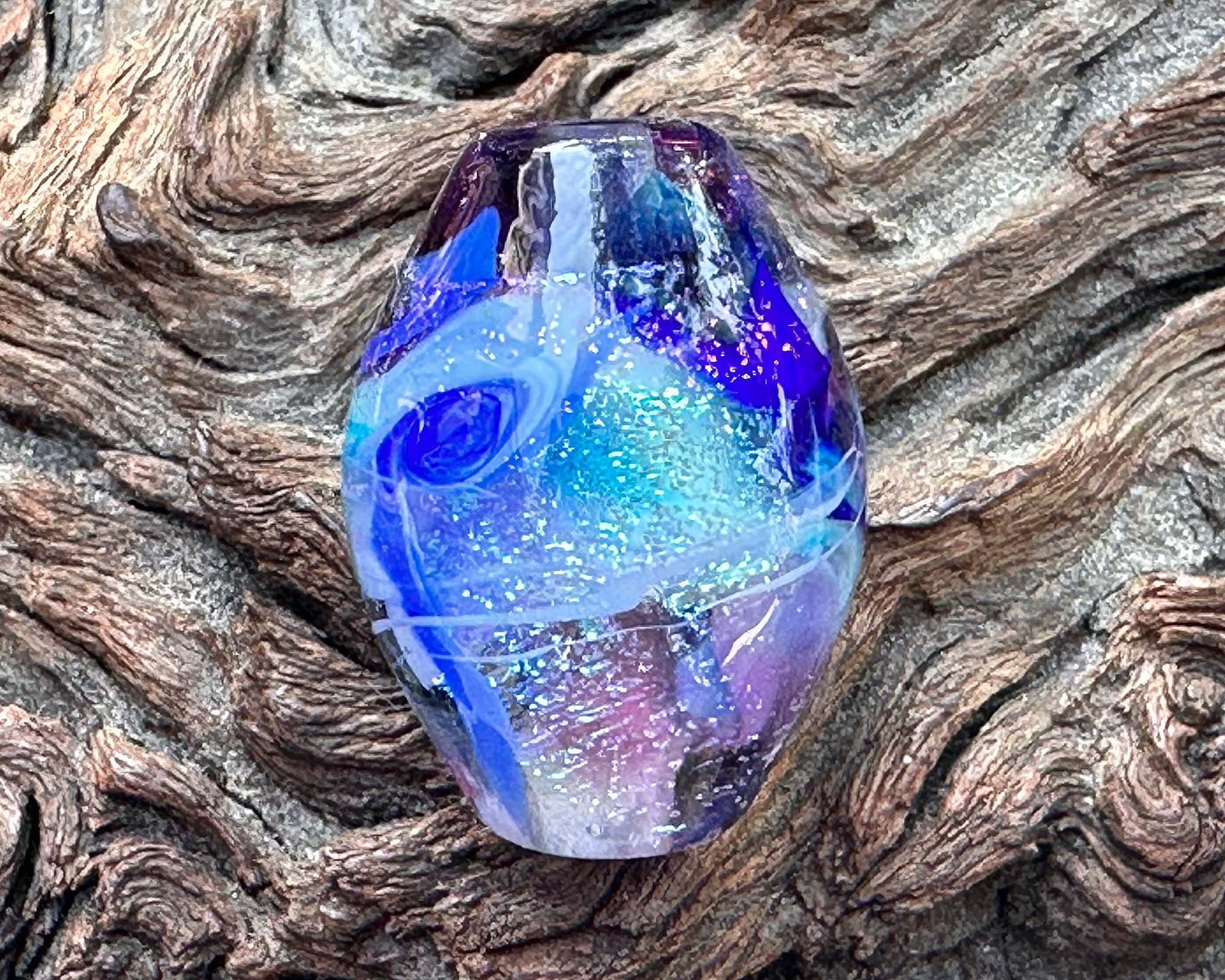 Mystic Blue Dichroic Lampwork Glass Focal Bead for Jewelry Making - Handmade SRA Artisan Bead for Necklaces, Bracelets & DIY Crafts