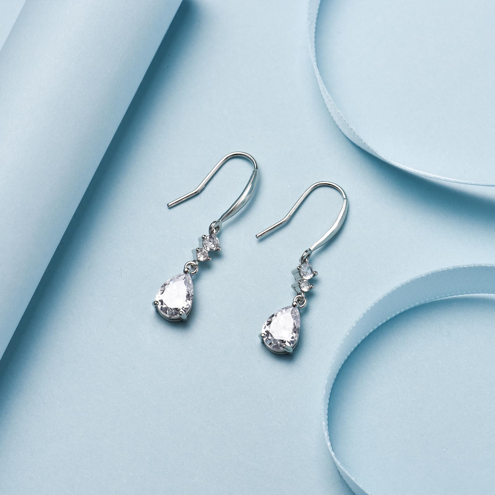 Sterling Silver Dangle Earrings for Women | Hypoallergenic Drop Earrings with Cubic Zirconia CZ Stones | Elegant Hook Earrings Jewelry Gift for Her | Perfect for Parties, Weddings & Everyday Wear