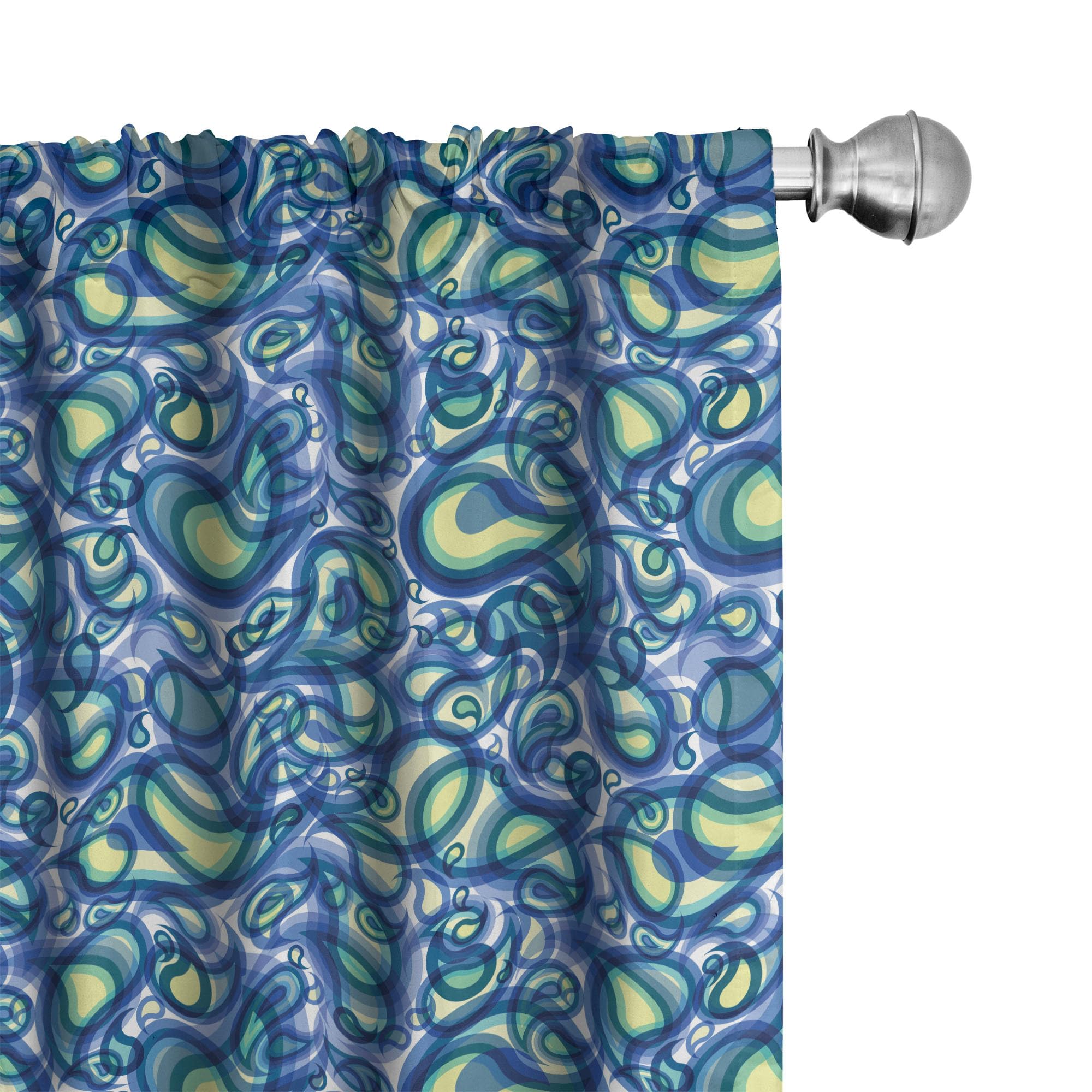 Ambesonne Paisley Window Curtains - Ocean Wave Design with Raindrop Art, Lightweight 2-Panel Set with Rod Pocket (28