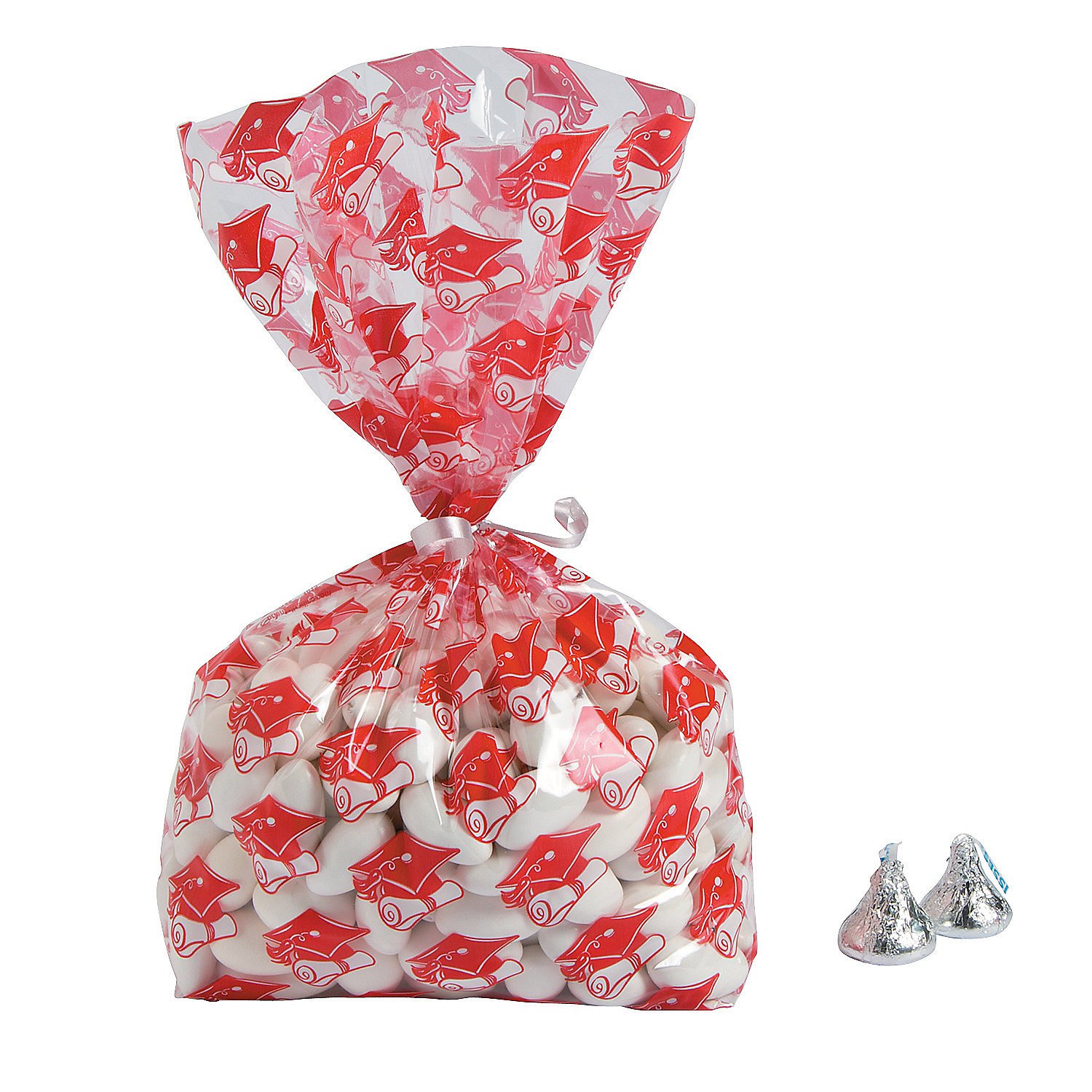 Fun Express - 12 Pack Red Graduation Cello Bags for Party Supplies & Celebrations - Bulk Cellophane Favor Bags for Graduation Ceremonies, School Events & Gift Wrapping