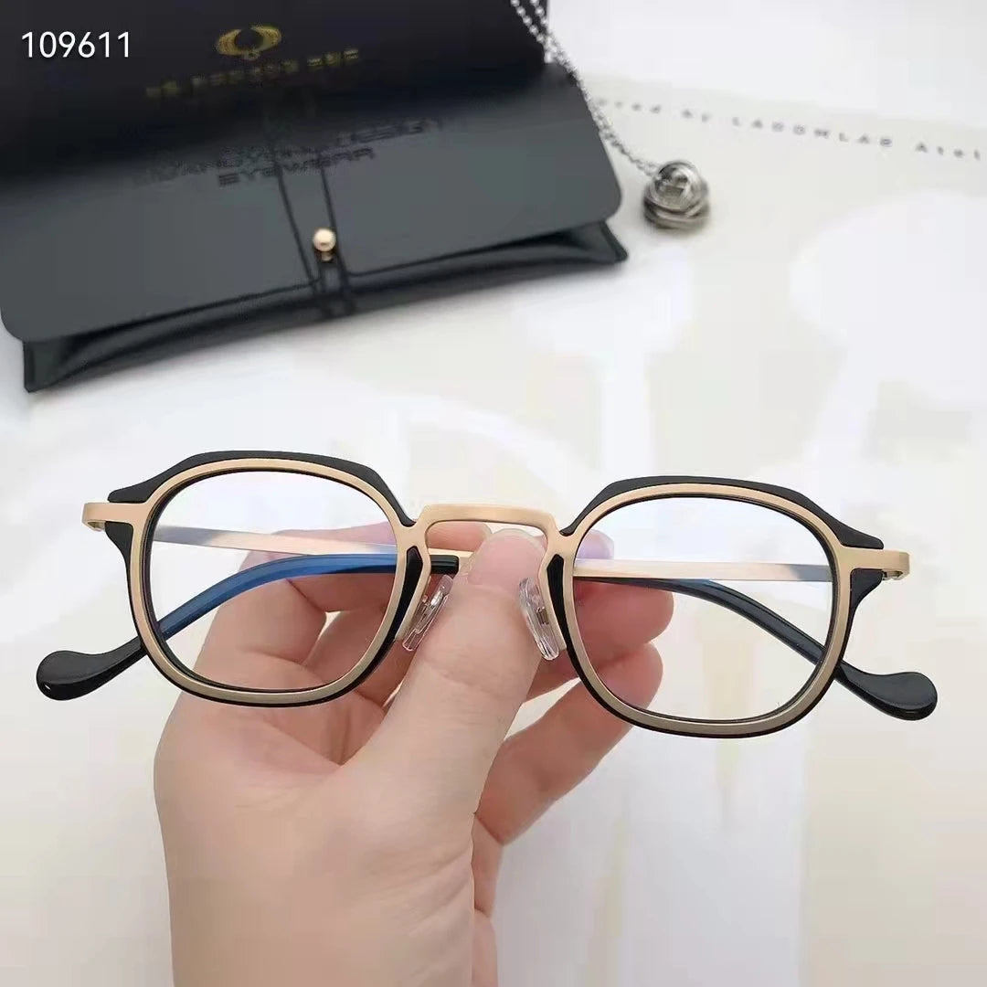 Aimee Unisex Full Rim Flat Top Square Acetate Titanium Eyeglasses 84502 - Stylish & Durable Eyewear for Men & Women - Perfect for Work, Reading & Fashion Accessories