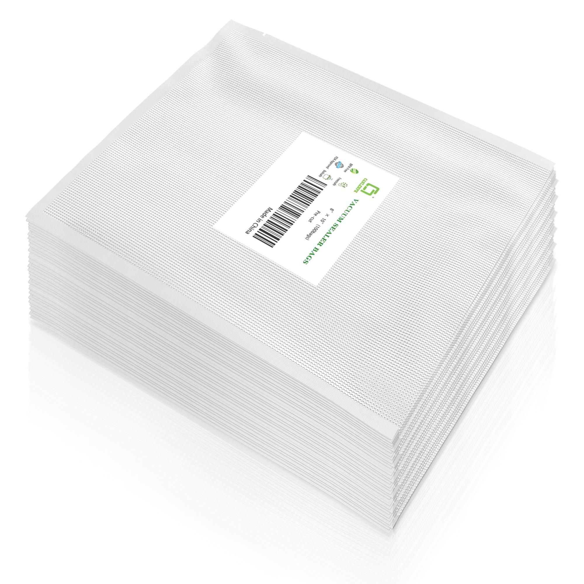 CANLENPK 8×10 Inch/20x24.5cm Vacuum Sealer Bags - 100 Pack Precut Textured Food Storage Bags with Easy Tear Notch | Seal & Preserve Meals, Snacks, Fruits, Nuts | Boil, Steam, Freeze & Sous Vide Safe | Perfect for Home Kitchen, Meal Prep & Commercial Use