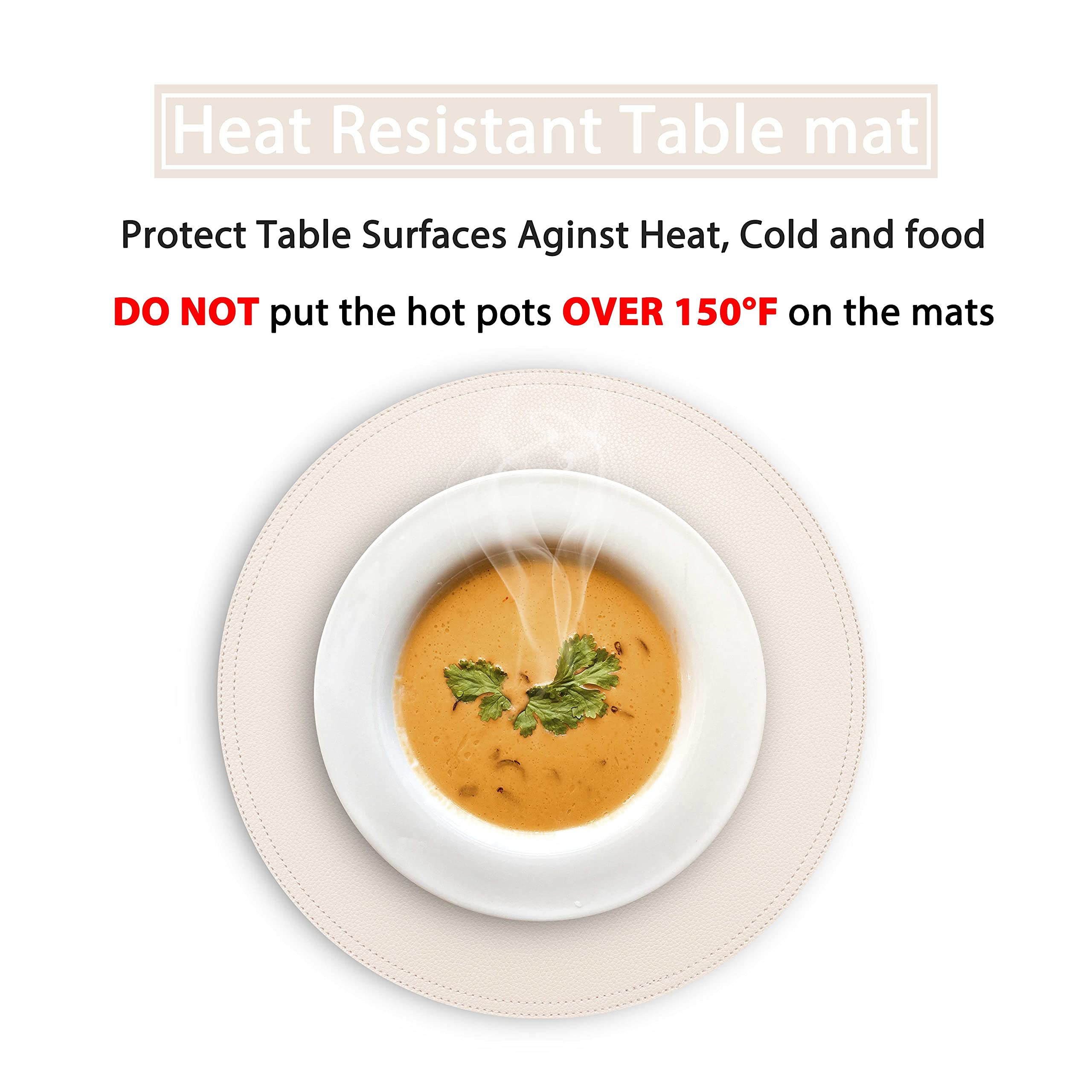 8-Piece Faux Leather Round Placemats and Coasters Set - Waterproof Kitchen Table Mats for Dining, Coffee, and Home Decor - Easy to Clean & Durable for Everyday Use