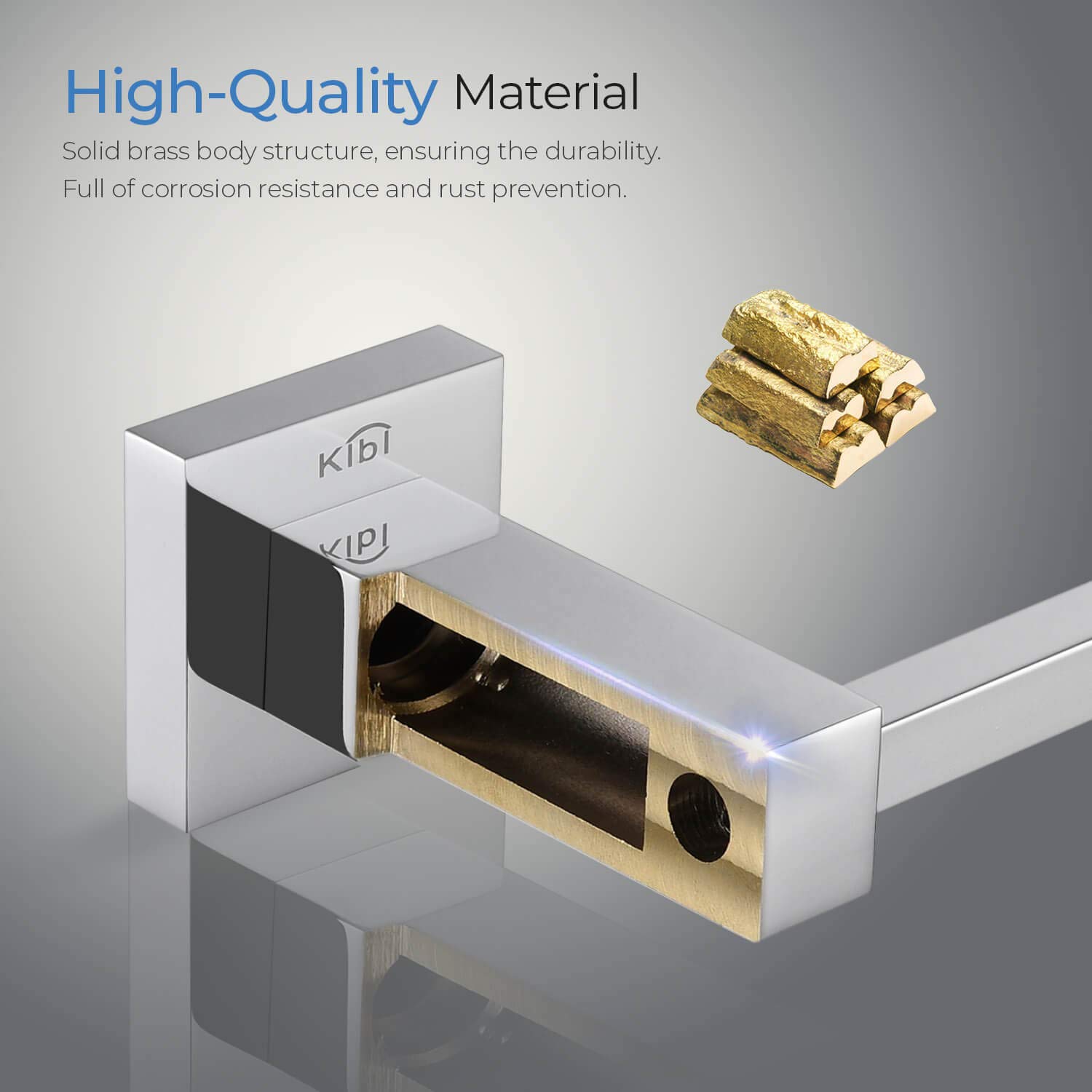 KIBI Cube 4-Piece Bathroom Hardware Set - Solid Brass Towel Bar, Towel Ring, Toilet Paper Holder & Robe Hooks - Chrome Finish (C-KBA15-4) | Modern Bathroom Accessories for Home & Hotel Decor