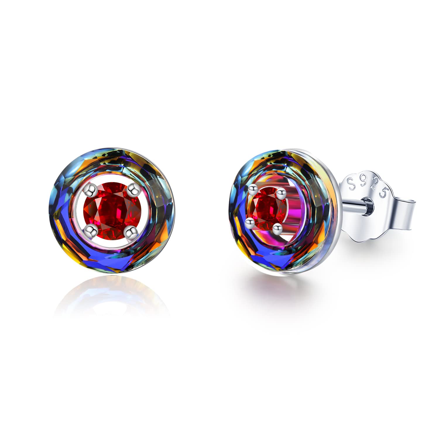 925 Sterling Silver Circle Crystal Stud Earrings for Women & Girls | Hypoallergenic Birthstone Jewelry with Austrian Crystals | Perfect Gift for Birthday, Christmas, Anniversary | Everyday Wear & Special Occasions
