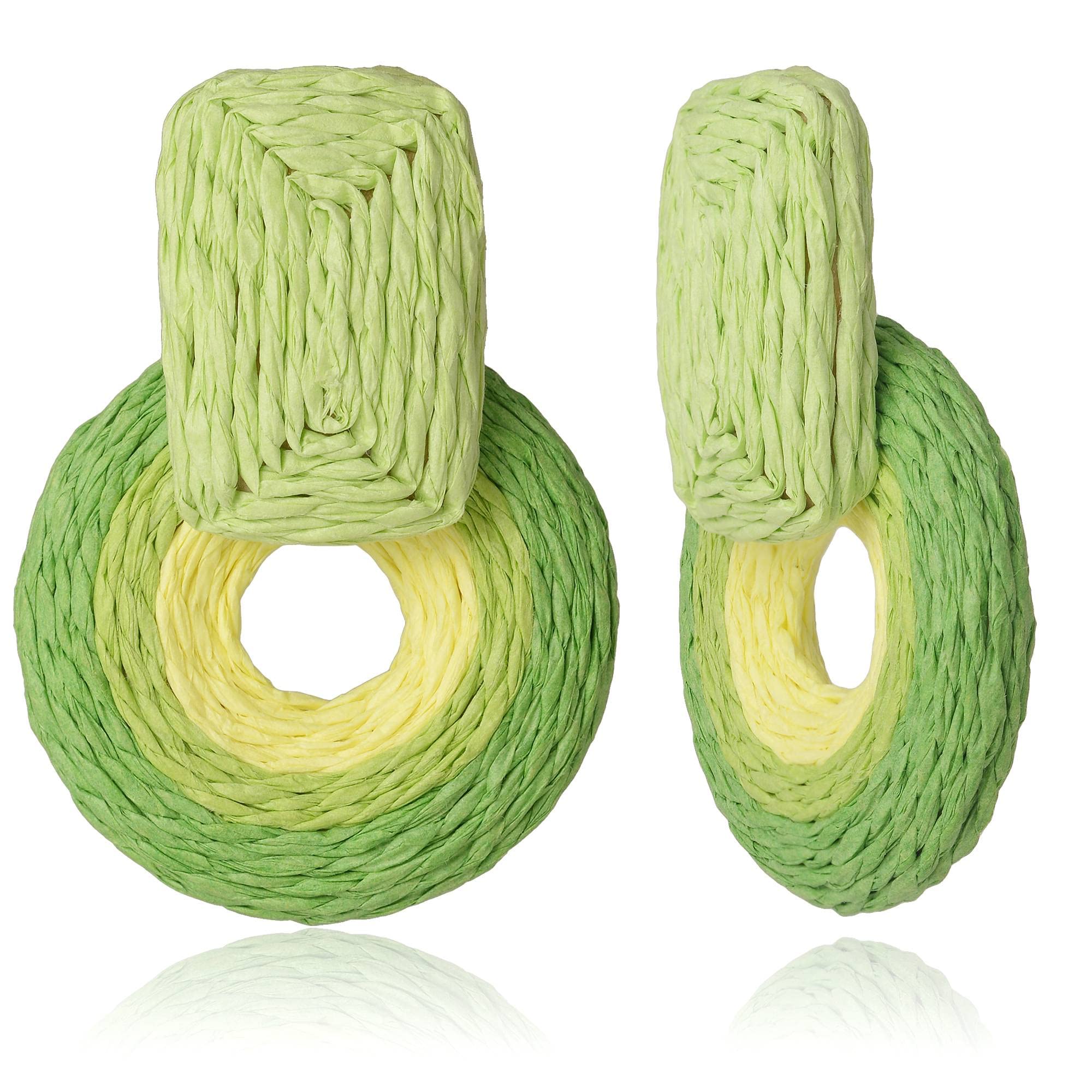 Boho Raffia Round Drop Dangle Earrings - Handmade Rattan Straw Statement Jewelry for Women & Girls | Perfect for Summer Festivals, Beach Vacations & Boho Chic Outfits