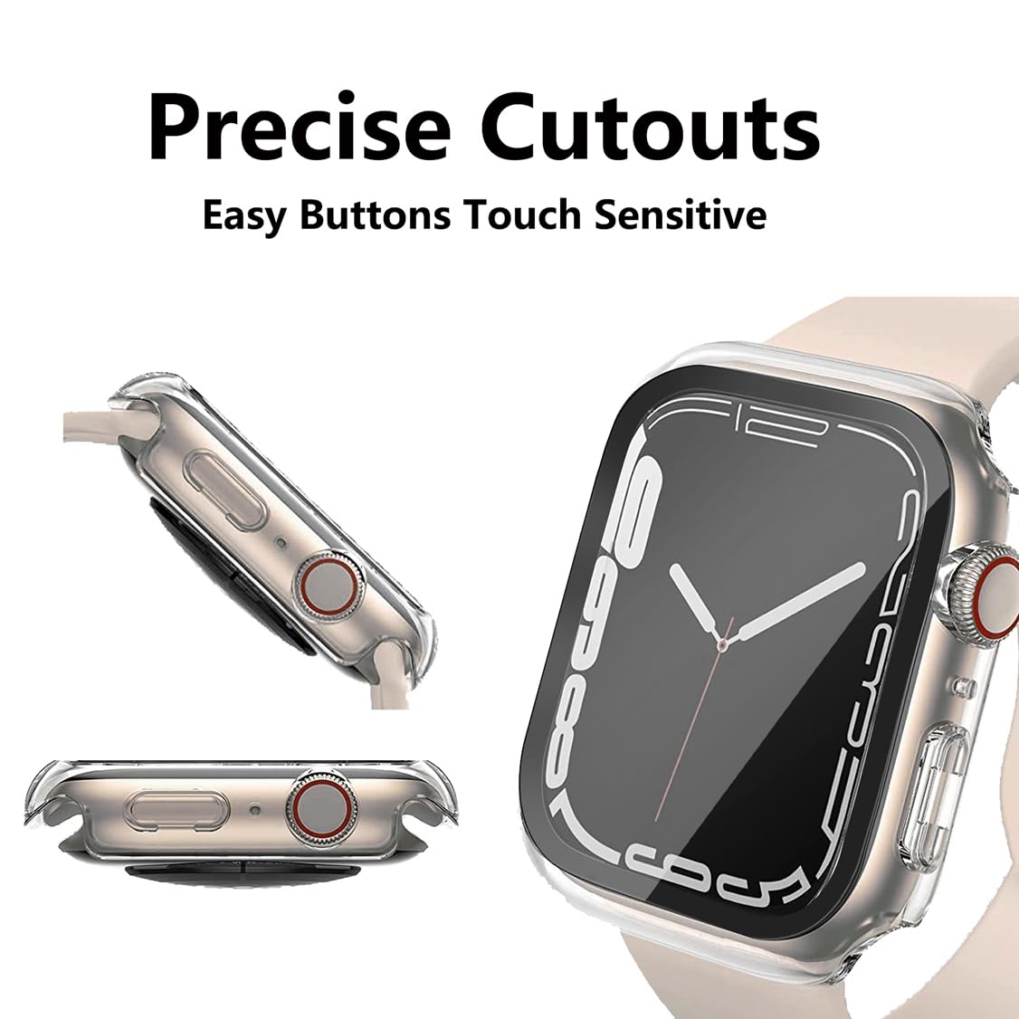 HANKN 2 Pack 45mm Tempered Glass Screen Protector for Apple Watch Series 9/8/7 - Shockproof Full Coverage Case with High Sensitivity Touch, Direct Charging Compatible - Perfect for Workouts, Outdoor Activities & Daily Protection (Clear, 45mm)