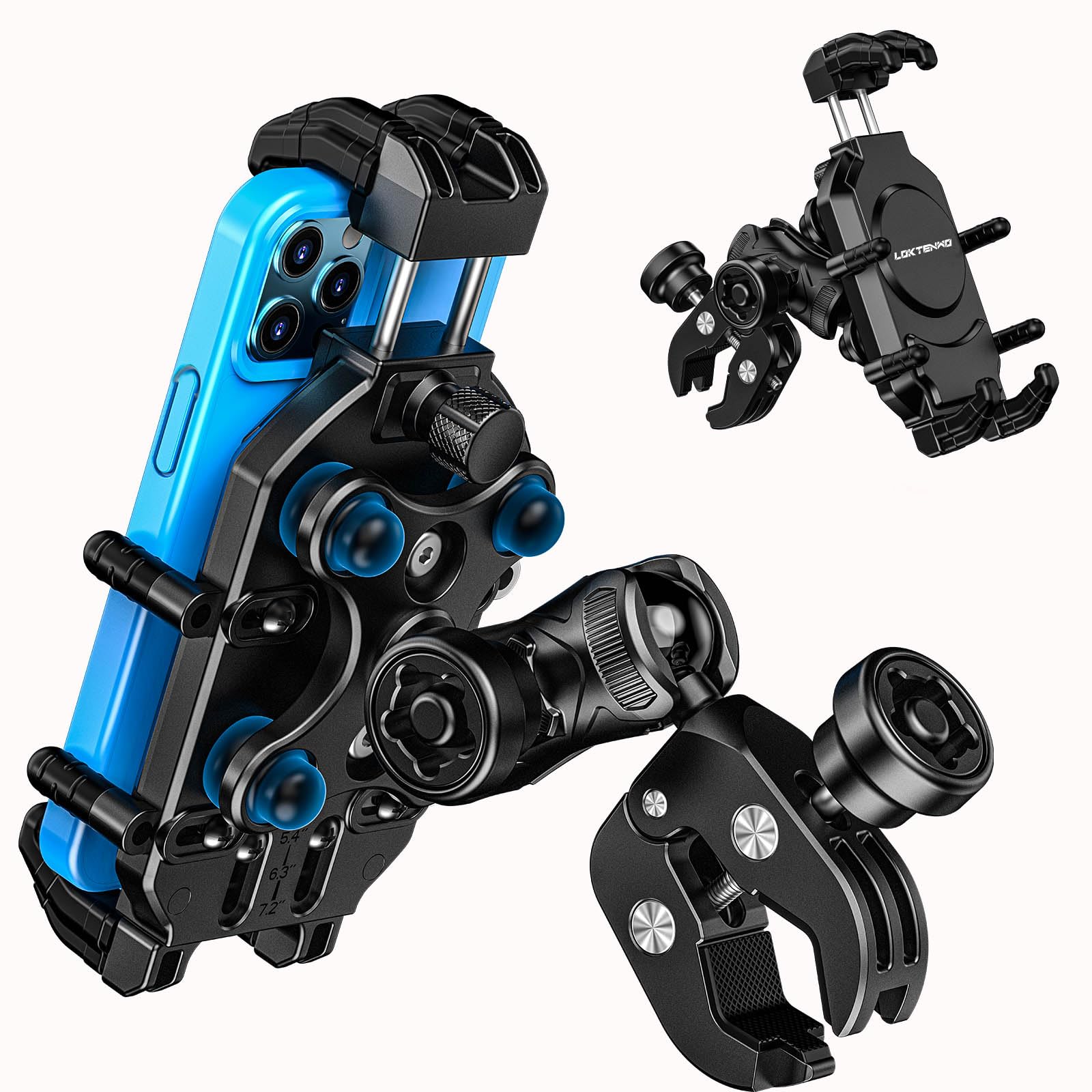 Motorcycle Phone Mount with Vibration Dampener & Secure Lock - Universal Handlebar Phone Holder for 5.4” to 7.2” Smartphones (iPhone, Samsung, Android) - Anti-Theft ATV Scooter Bike Accessory - Perfect for Off-Road Adventures & Daily Commutes