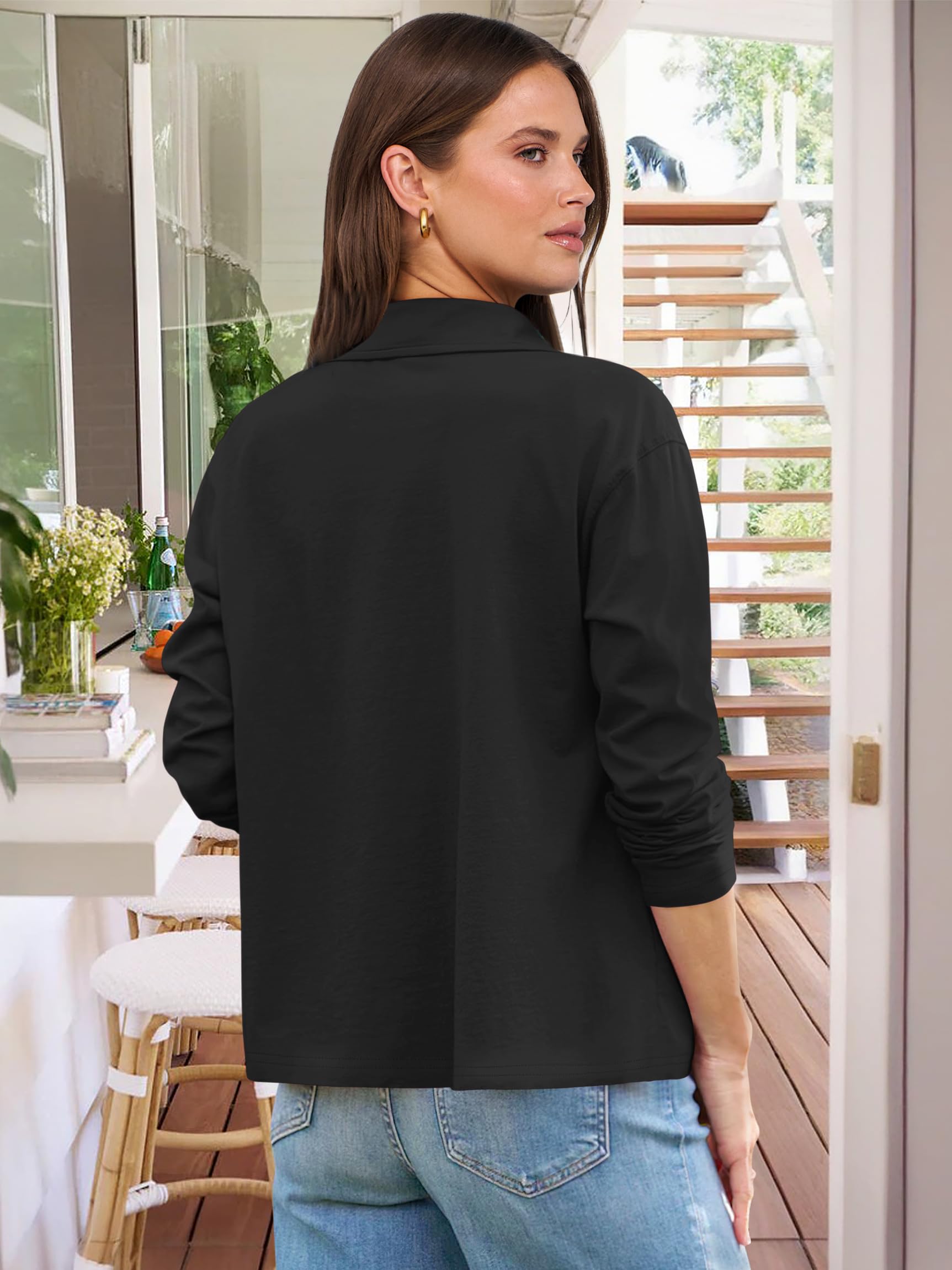 ANRABESS Women's Long Sleeve Polo Shirt - Casual V Neck Collared Blouse, Loose Fit Work Top for Spring & Summer | Office Wear, Business Casual, Weekend Outfits