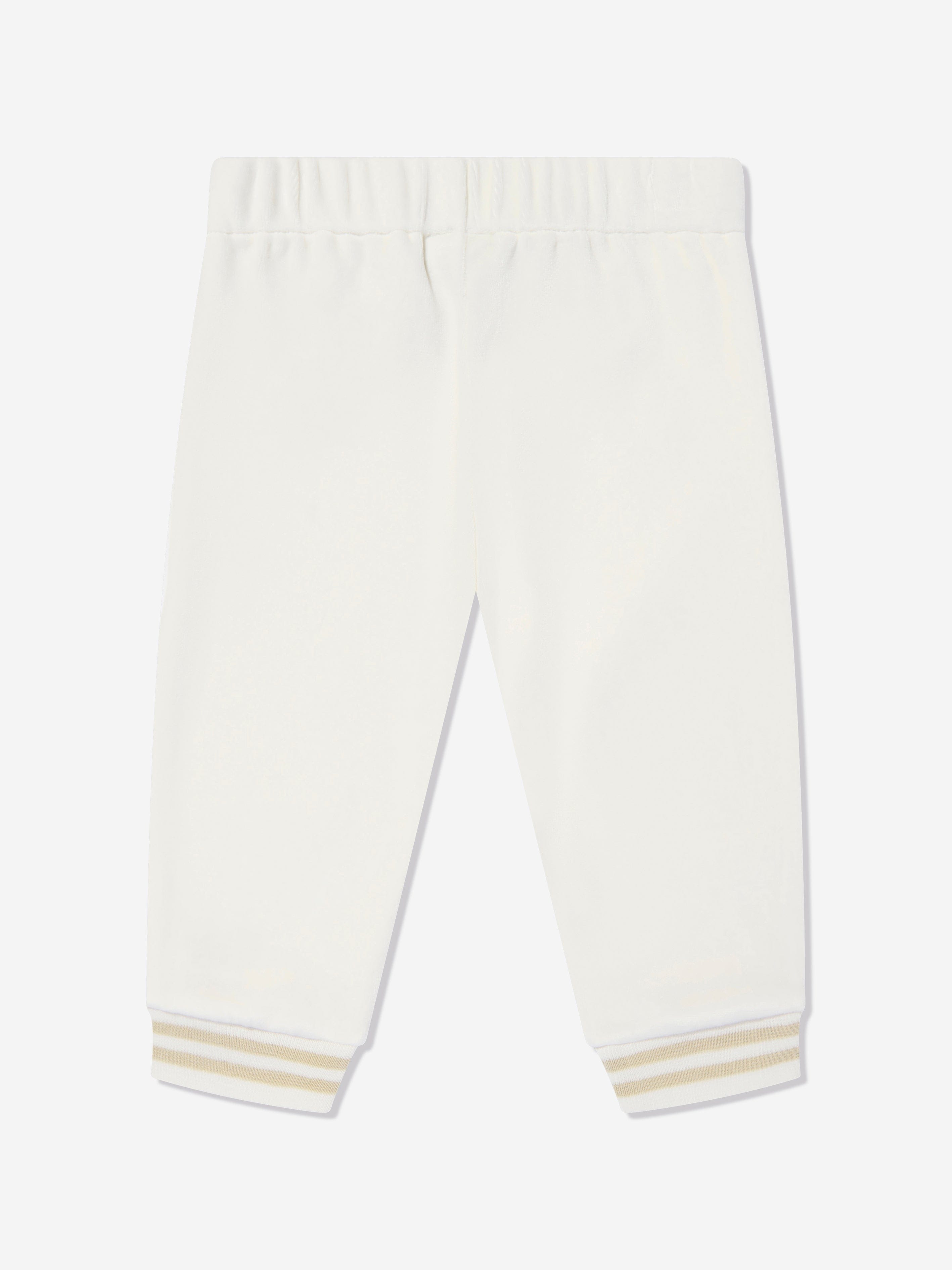 Soft Baby Chenille Logo Jogger Pants in White - Cozy & Comfortable Outfit for Infants & Toddlers - Perfect for Playtime, Lounging & Family Outings