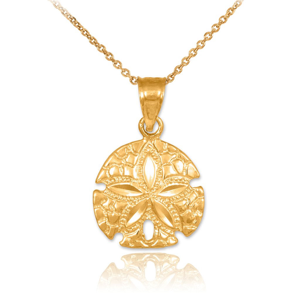 10K Yellow Gold Polished Sea Star Charm Sand Dollar Pendant Necklace - Elegant Beach Jewelry for Women, Perfect for Vacation, Wedding & Everyday Wear