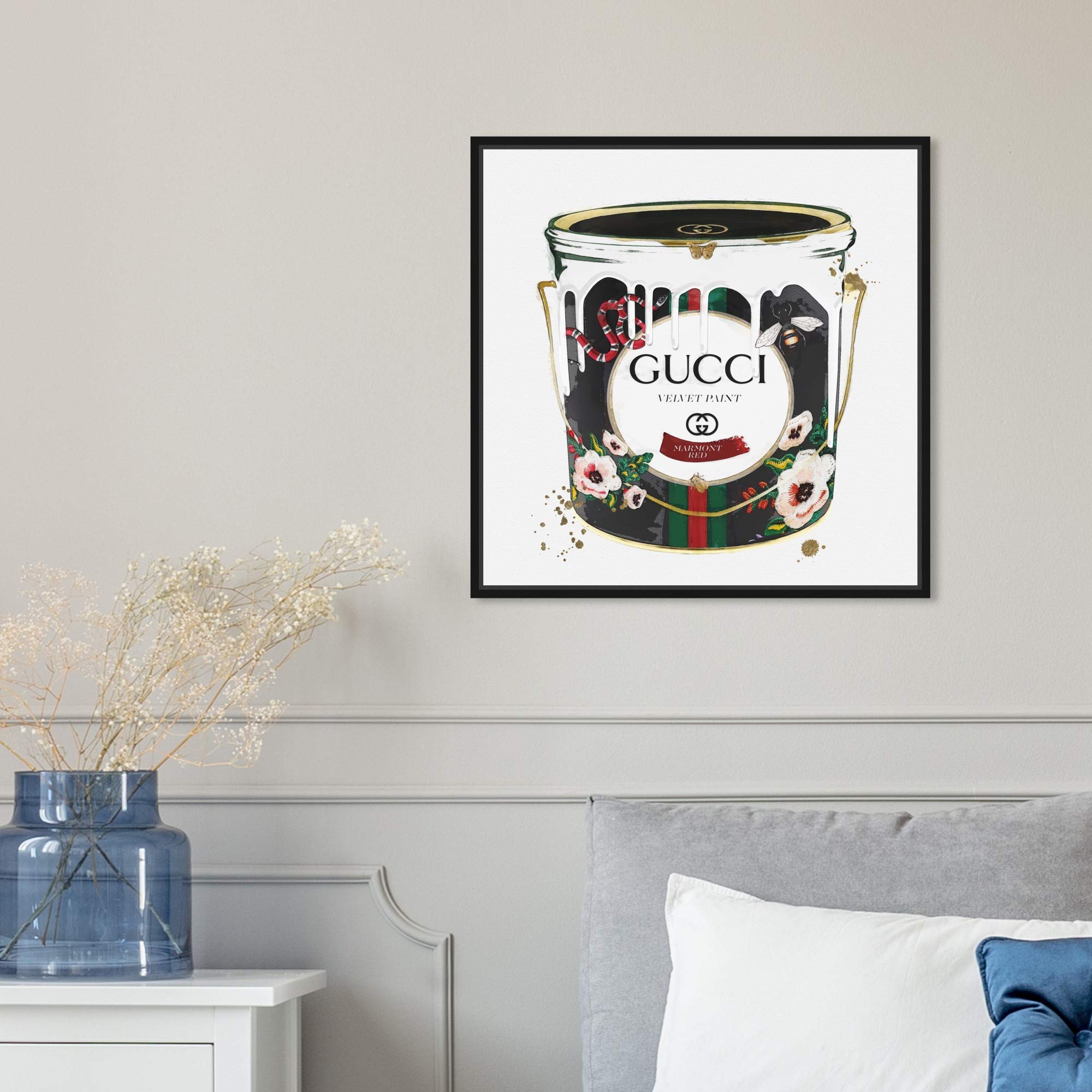 Oliver Gal Artist Co. Velvet Marmont Paint Cans Framed Wall Art - 16x16 Inch Fashion Canvas Prints for Home Decor in Black & Gold | Perfect for Living Room, Bedroom & Office Wall Decor (29768_16x16_CANV_BFL)