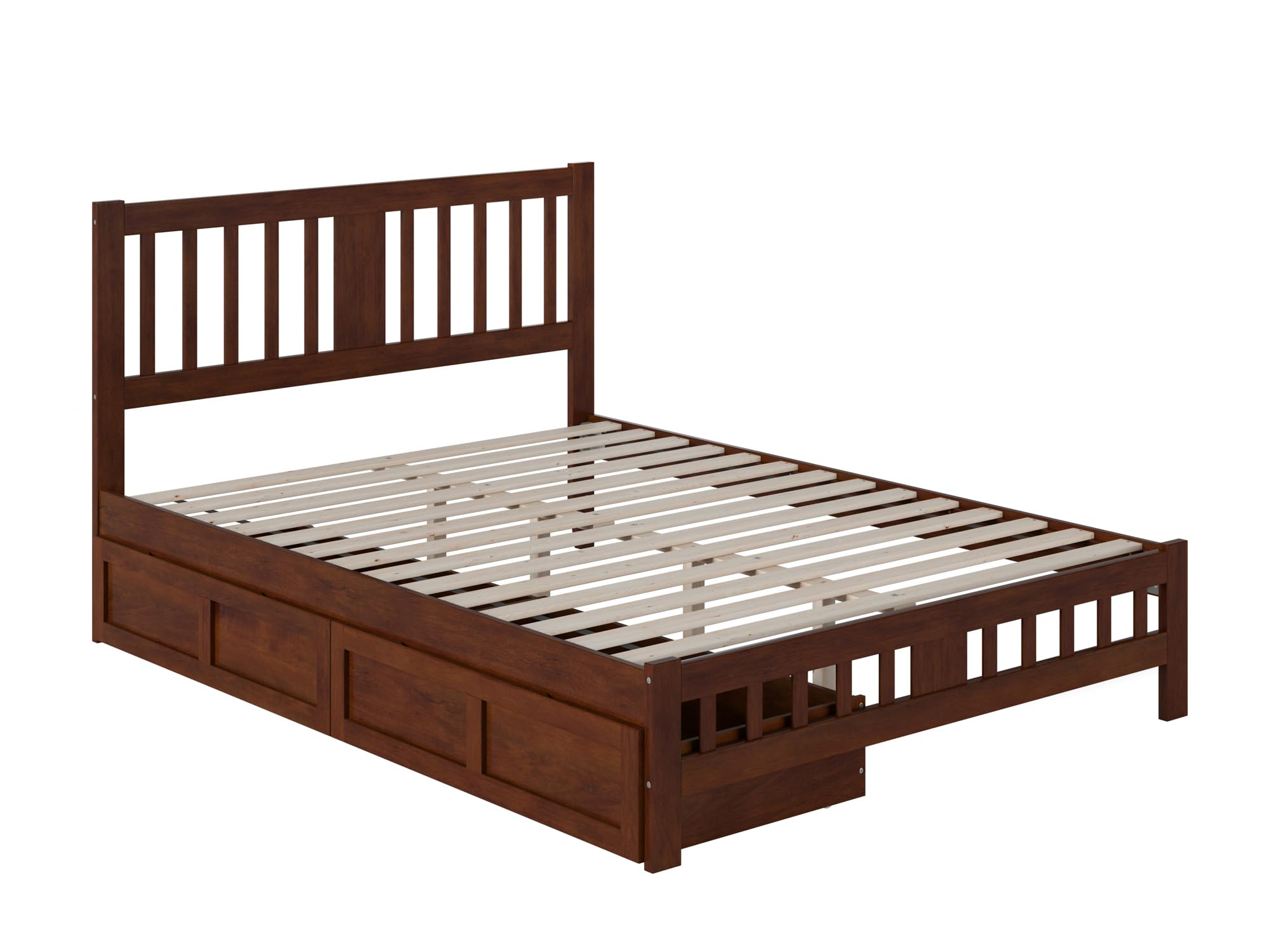 AFI Tahoe Queen Size Platform Bed with Footboard & 4 Storage Drawers in Walnut Finish - Modern Bedroom Furniture for Small Spaces & Guest Rooms
