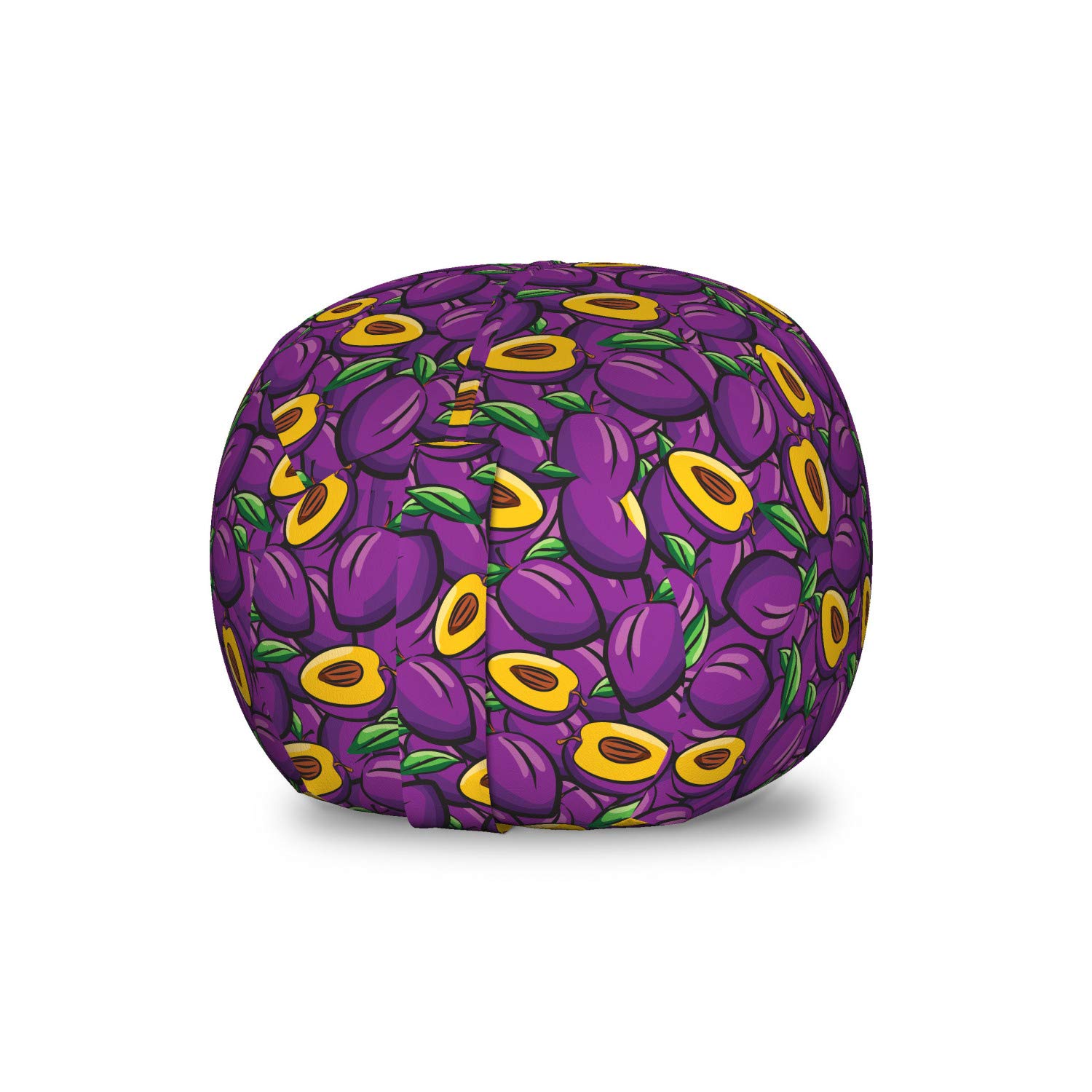 Ambesonne Fruit Pattern Storage Toy Bag Chair - Washable Stuffed Animal Organizer with Delicious Plum Design, Small Size in Purple & Earth Yellow | Perfect for Kids' Room, Nursery Organization & Playroom Storage