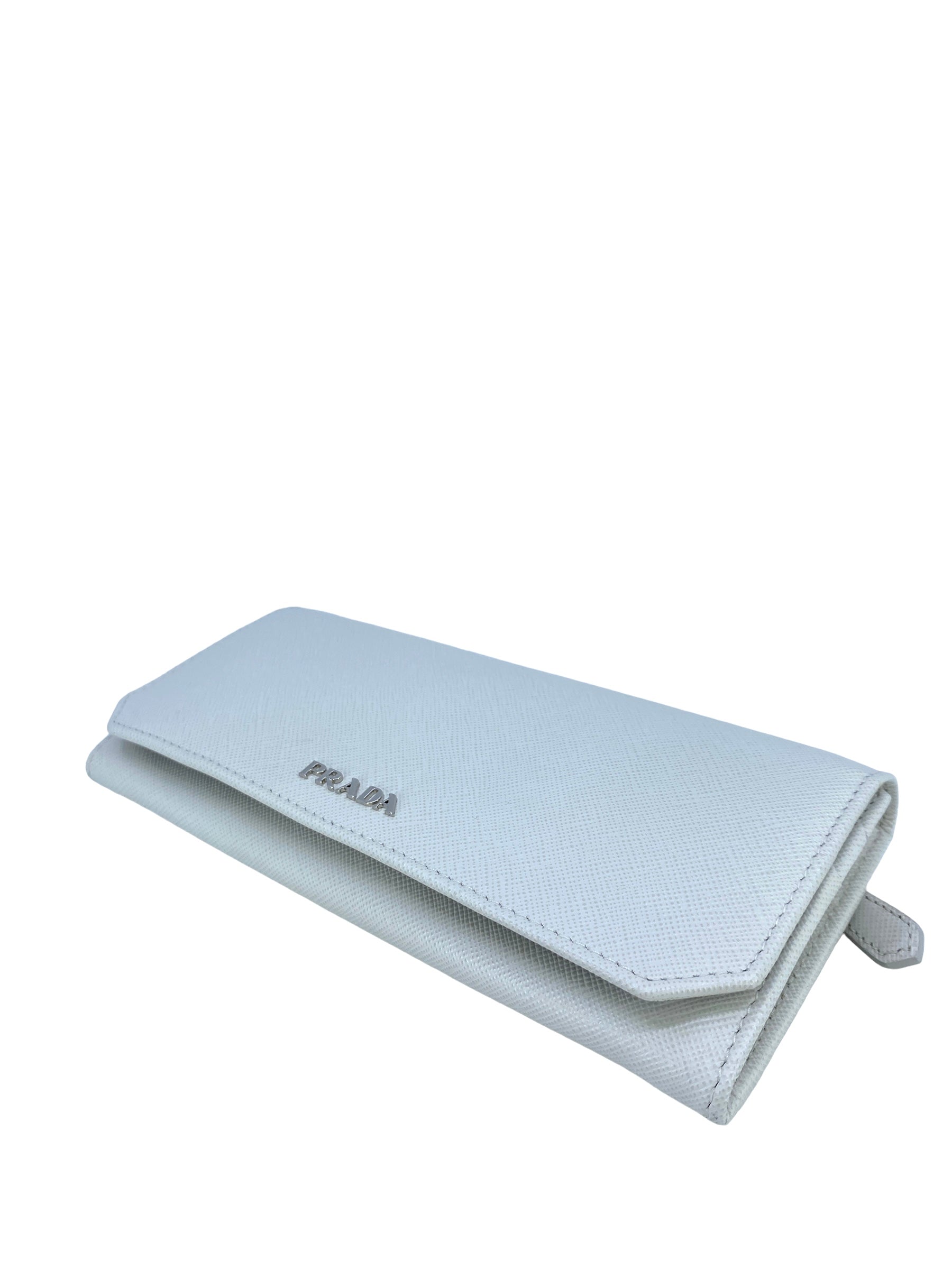 Prada Saffiano Leather Flap Wallet for Women - Luxury White Leather Wallet with Credit Card Slots & Zip Pocket - Perfect for Everyday Use & Gift Giving