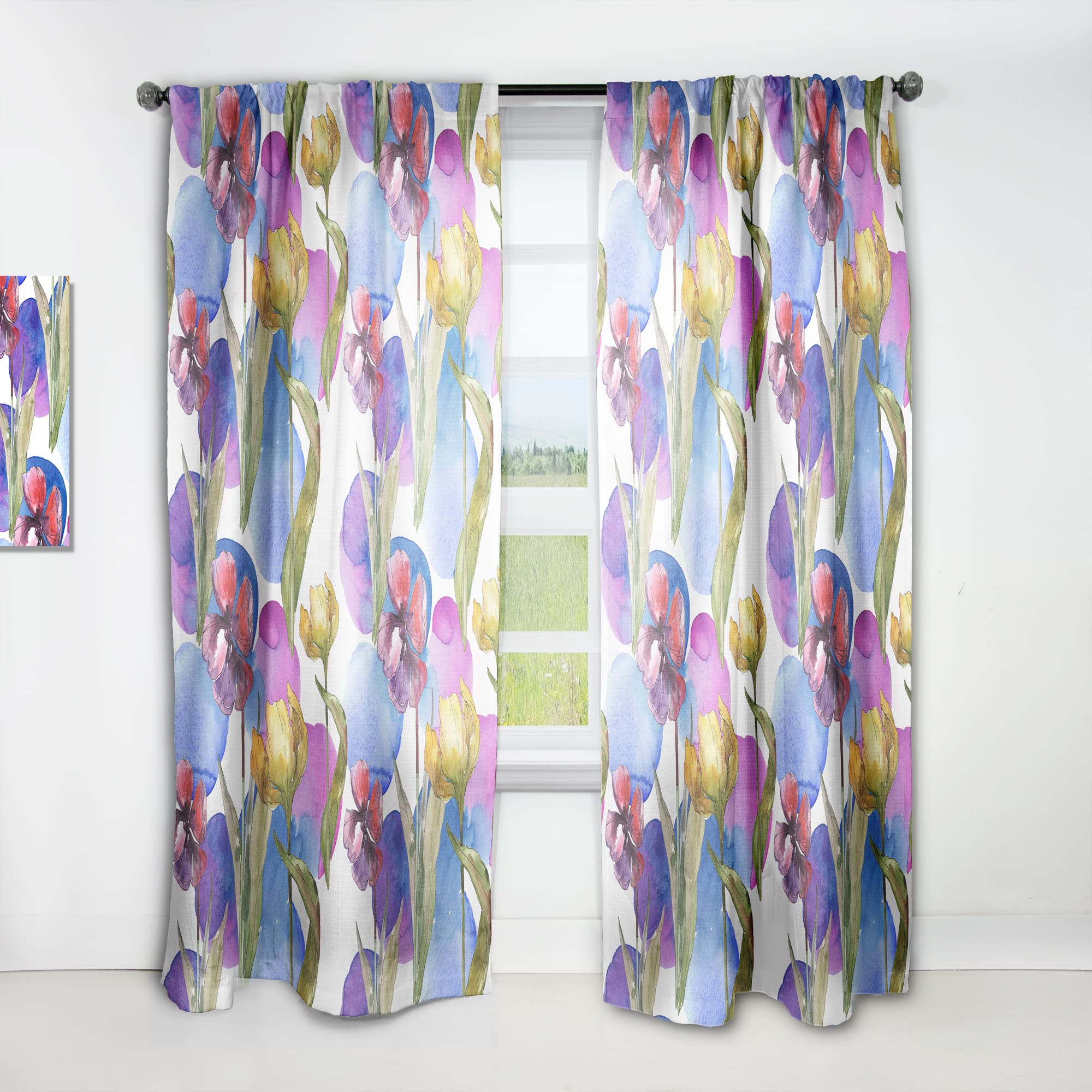 DesignQ Retro Tulips Purple Thermal Insulated Curtains - Single Panel 52x108 - Elegant Window Drapes for Bedroom & Living Room | Perfect for Vintage Home Decor & Sunlight Control