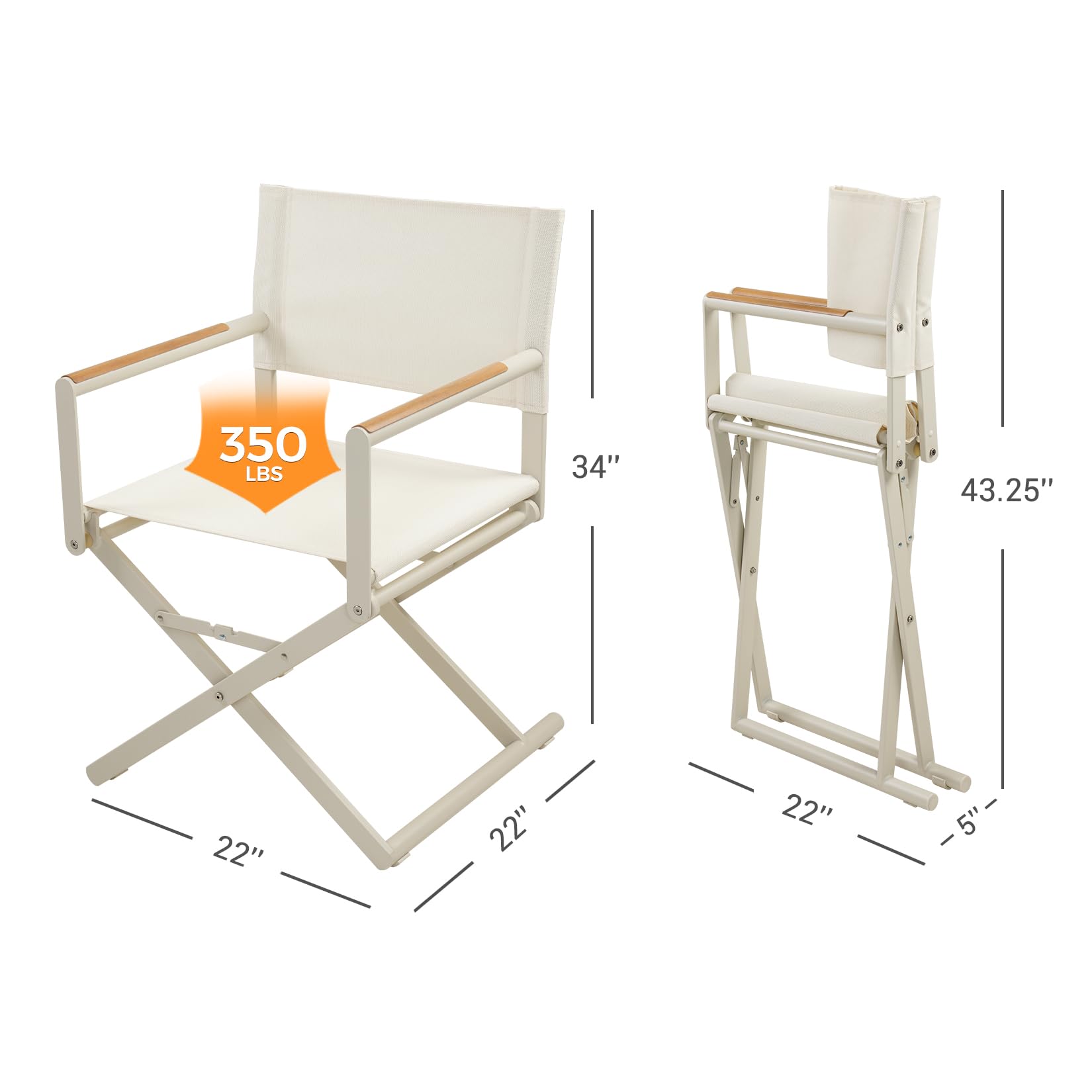 **Extra-Wide 2-Pack Folding Directors Chairs with Sling & Woodgrain Armrests - Patio, Outdoor Dining, Beach, Camping & Picnic - Apricot Color**