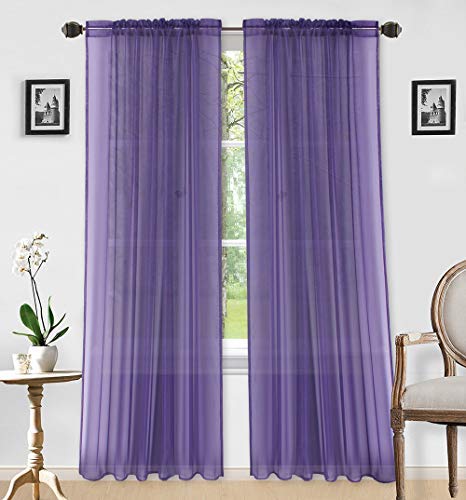 LinenTopia Sheer Curtains 54x95 Inches - 2 Panels Light Filtering Voile Drapes for Privacy, Elegant See Through Window Treatments for Living Room, Bedroom, Kitchen & Dining Room - Purple | Perfect for Soft Diffused Lighting & Modern Home Decor