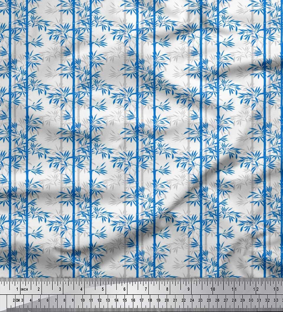Soimoi 42 Inch Wide Blue Polyester Crepe Fabric by The Yard - Natural Sustainable Printed Fabric for Dresses, Curtains & Home Decor