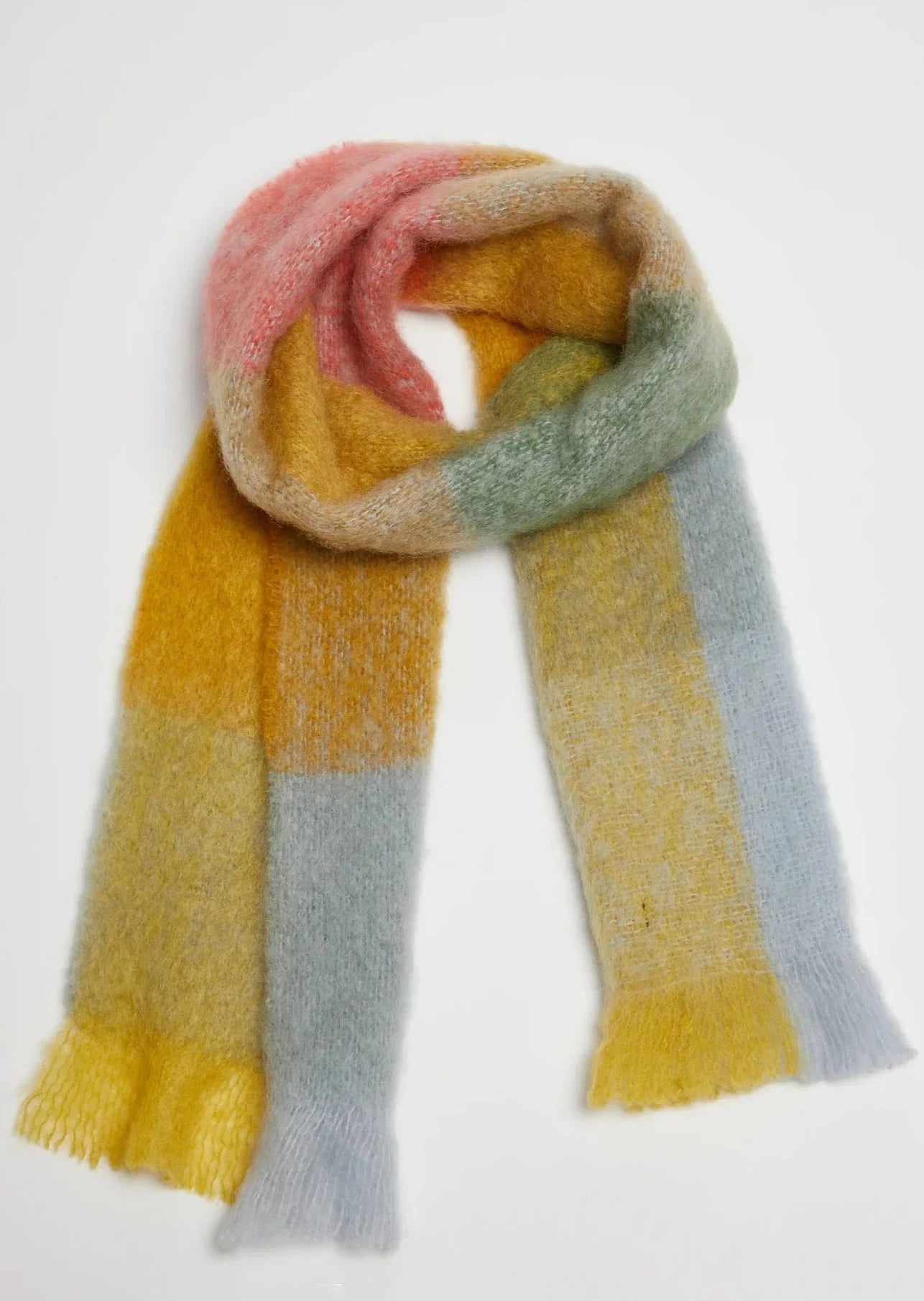 Foxford Giant Mohair Scarf - Soft & Warm Winter Accessory for Women & Men, Blue & Gold Plaid Pattern - Perfect for Cold Weather, Outdoor Activities & Gift Giving