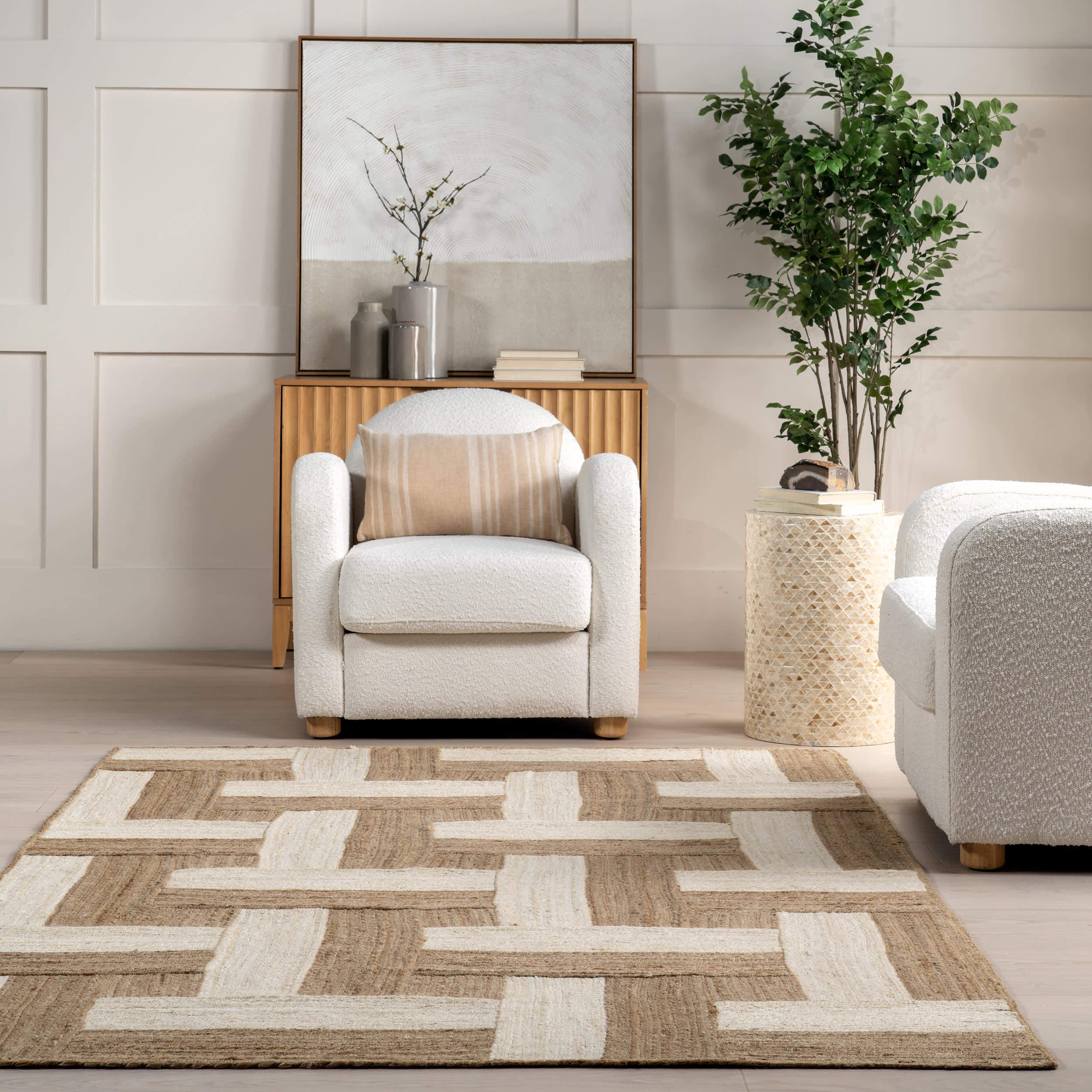 Modern Akia Geometric Area Rug | Natural Jute Fiber | Perfect for Living Room, Bedroom & Home Decor