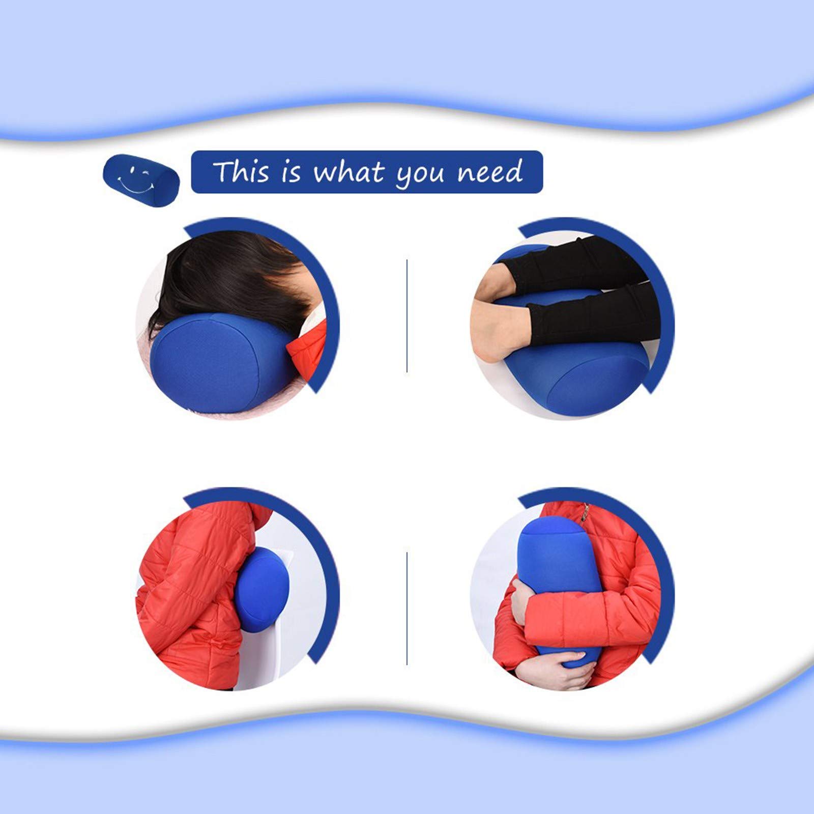 Microbead Roll Neck Pillow - Ultra Soft Travel Pillow for Neck & Lumbar Support - 12.6''X6.3'' Blue Mooshi Foam Bolster Cushion - Perfect for Airplane, Car, Sofa & Bed Use
