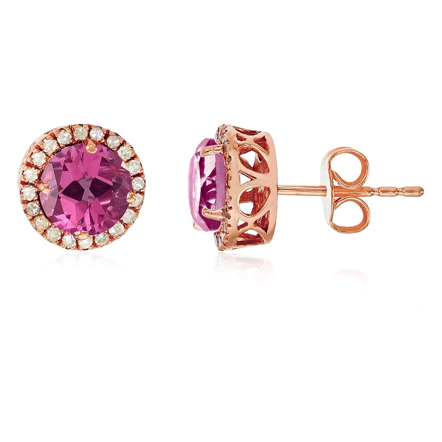 10K Yellow Gold 6mm Round Gemstone & 0.2 CTTW Diamond Halo Stud Earrings for Women - Elegant Everyday Jewelry Gift for Birthday, Anniversary & Special Occasions