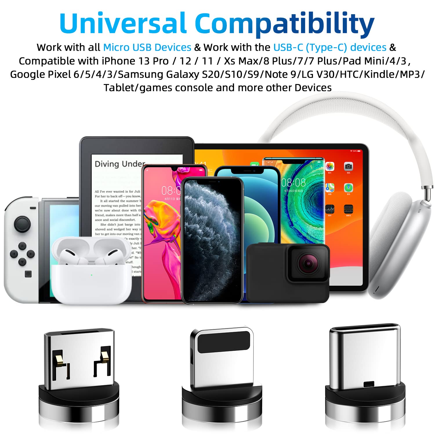 Ankndo 540° Rotating Magnetic Charging Cable 3-in-1 Fast Charger [4-Pack 3ft/6ft/10ft] 3A Quick Charge & Data Sync for iPhone 15/14/13, Samsung, Android - Red | Perfect for Home, Office & Travel Charging