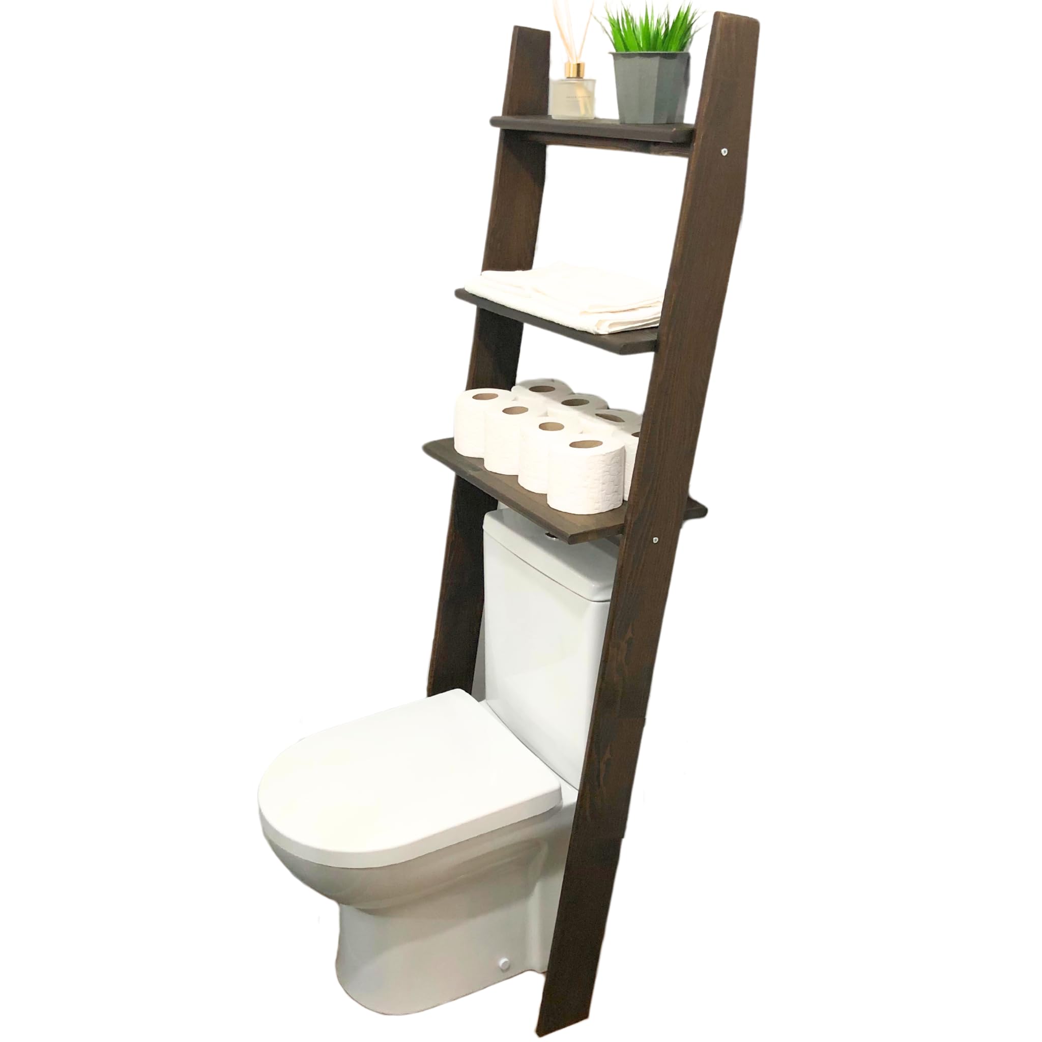 3-Tier Over The Toilet Bathroom Storage Shelf - Freestanding Birch Wood Organizer with Space Saving Design for Small Bathrooms - Perfect for Storing Towels, Toiletries & Decor (Walnut Finish) - Ideal for Apartments, Dorms & Compact Bathrooms