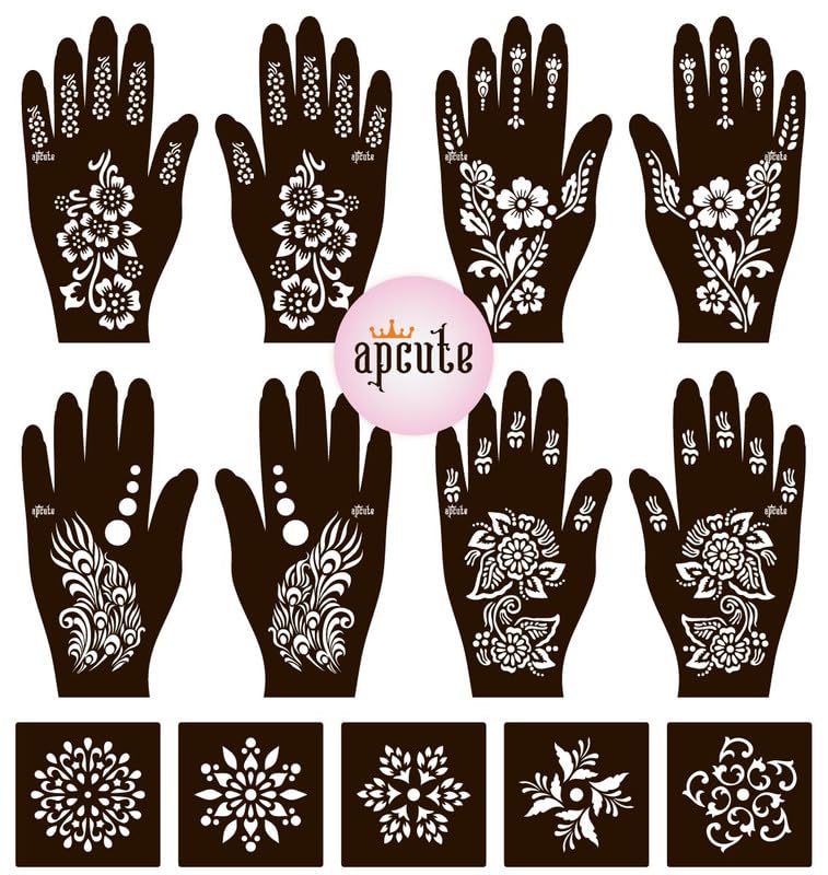 APCUTE Henna Tattoo Stencil Kit - 13 Piece Temporary Tattoo Set for Hands | Easy 4-Step Mehendi Designs for Women & Girls | Perfect for Weddings, Festivals & DIY Body Art